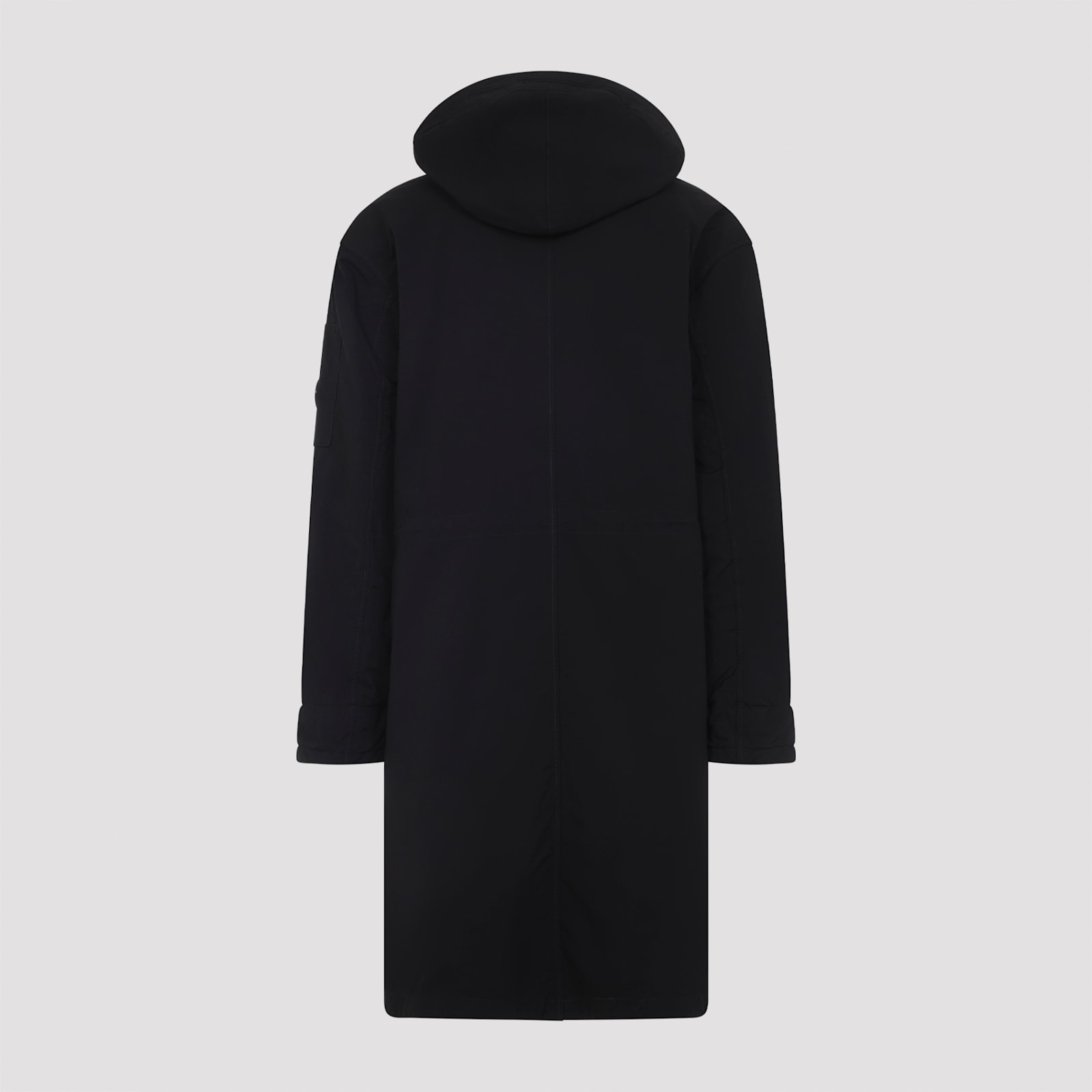 C.p. Company Long Jacket With Adjustable Cuffs And Hood In Black