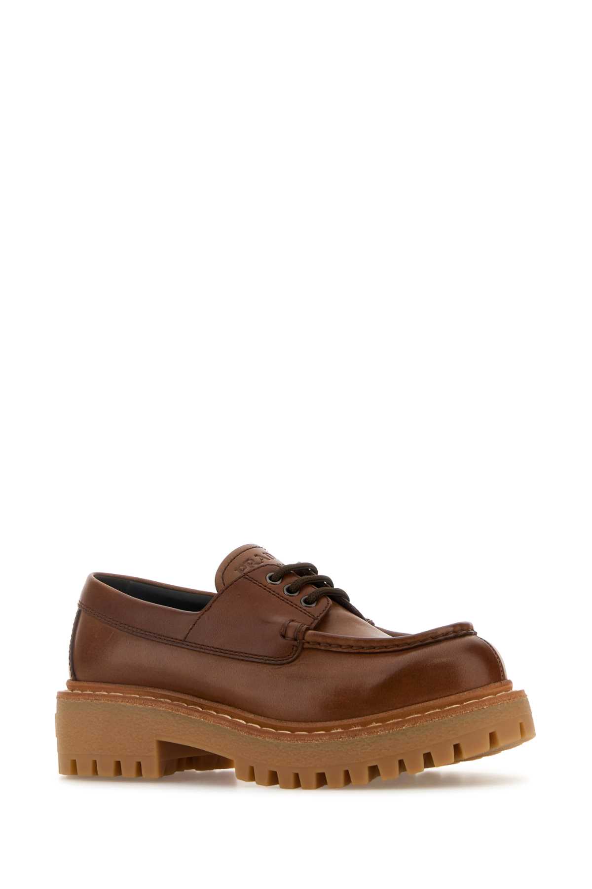 Prada Women Caramel Leather Lace-up Shoes In Cognac