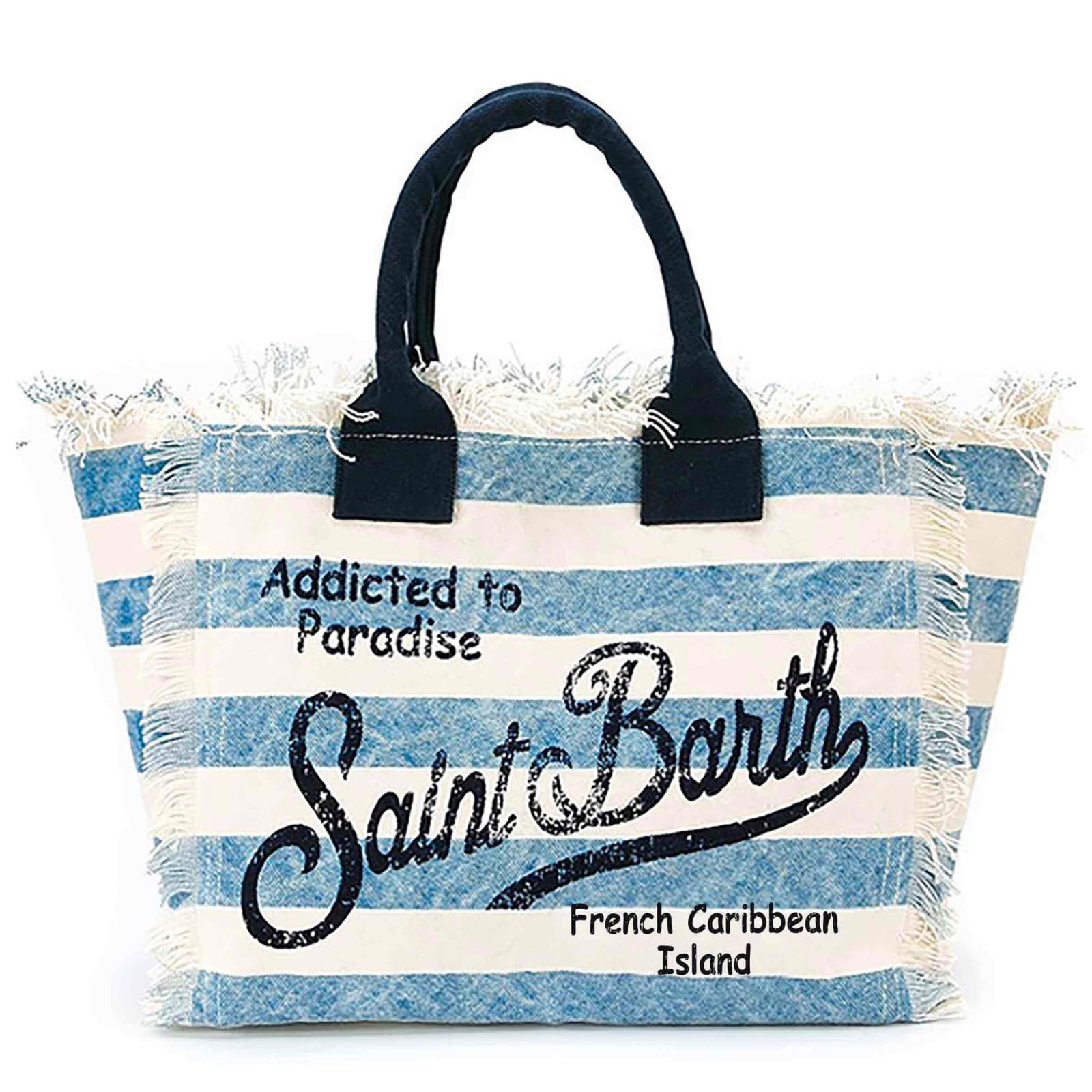 MC2 Saint Barth Light Blue Striped Canvas Bag