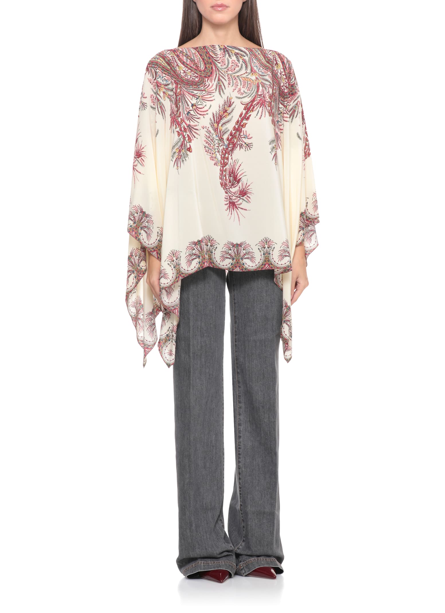 Etro Silk Poncho Top In Burgundy