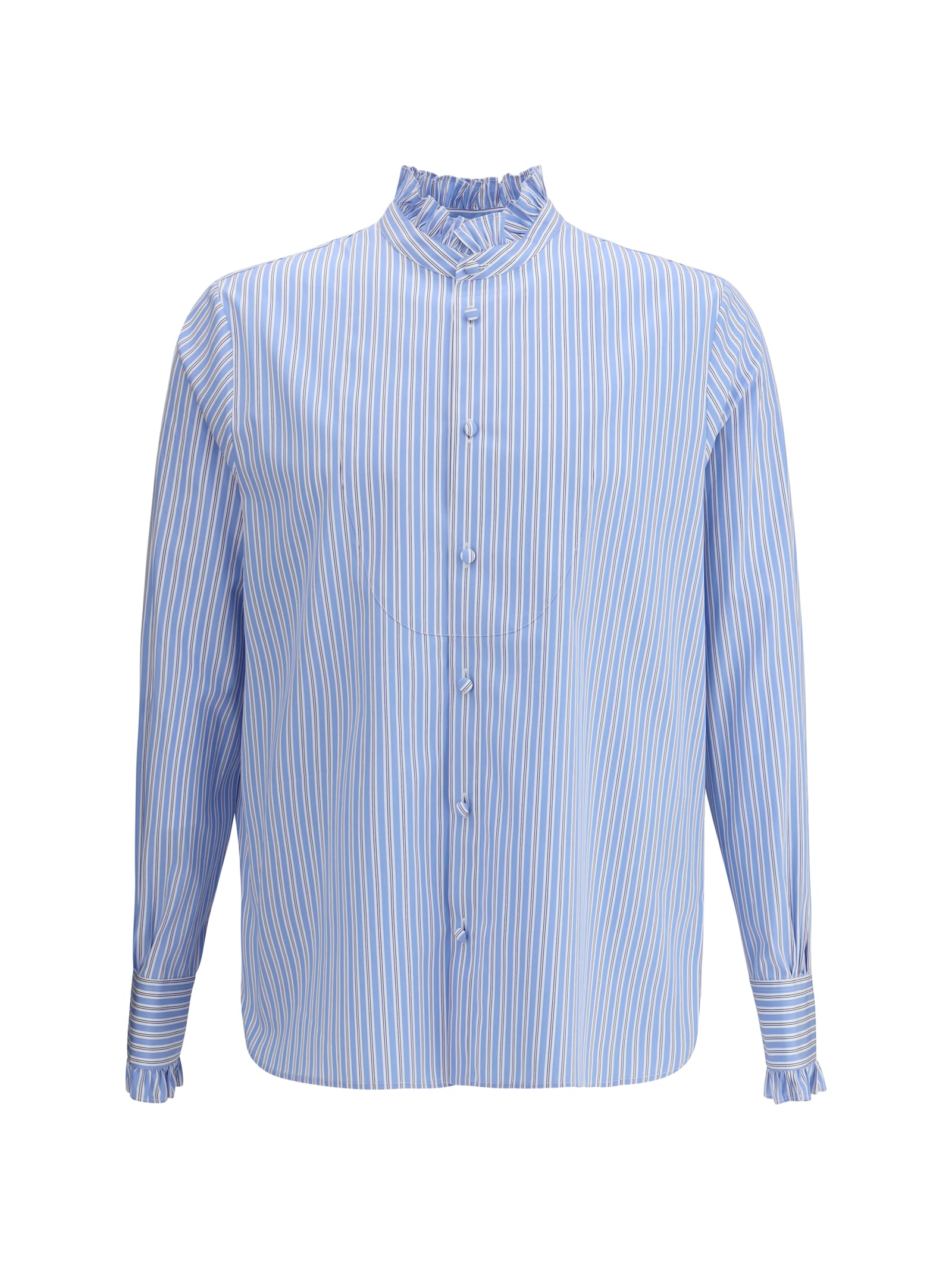 Valentino Garavani Cotton Striped Shirt With Button-down Collar In Blue