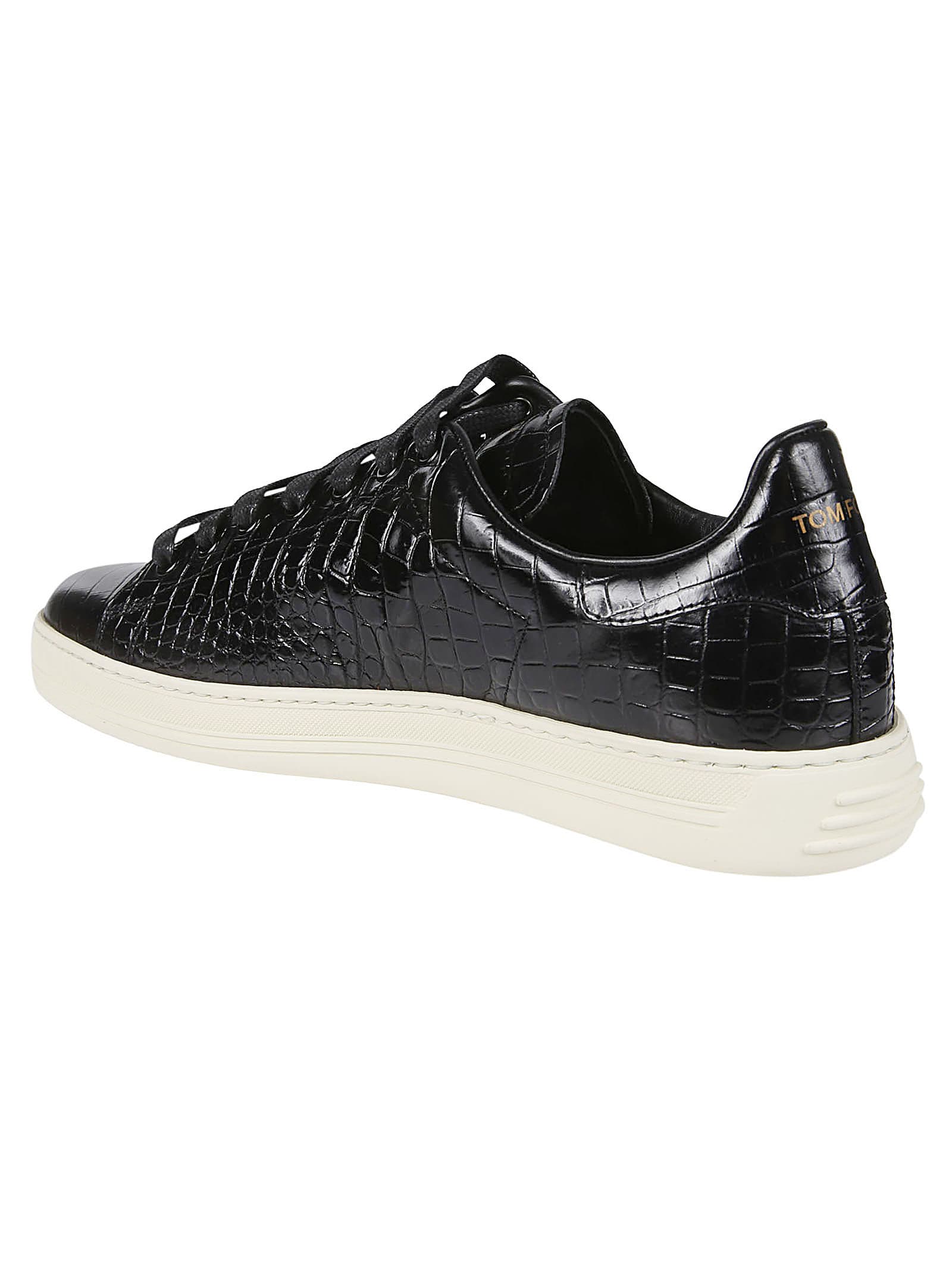 Shop Tom Ford Warwick Crocodile-effect Low Top Sneakers In Black/cream