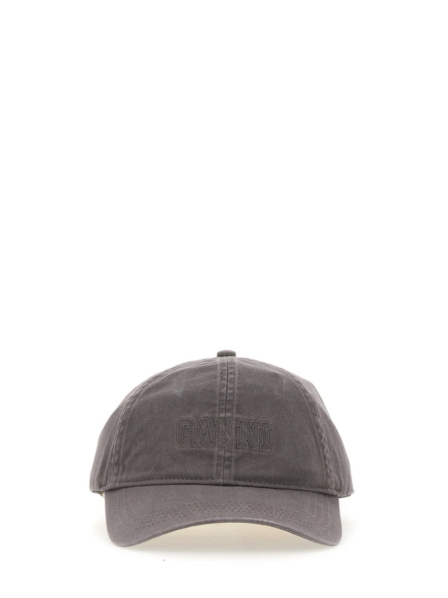 Shop Ganni Hat With Logo In Grey