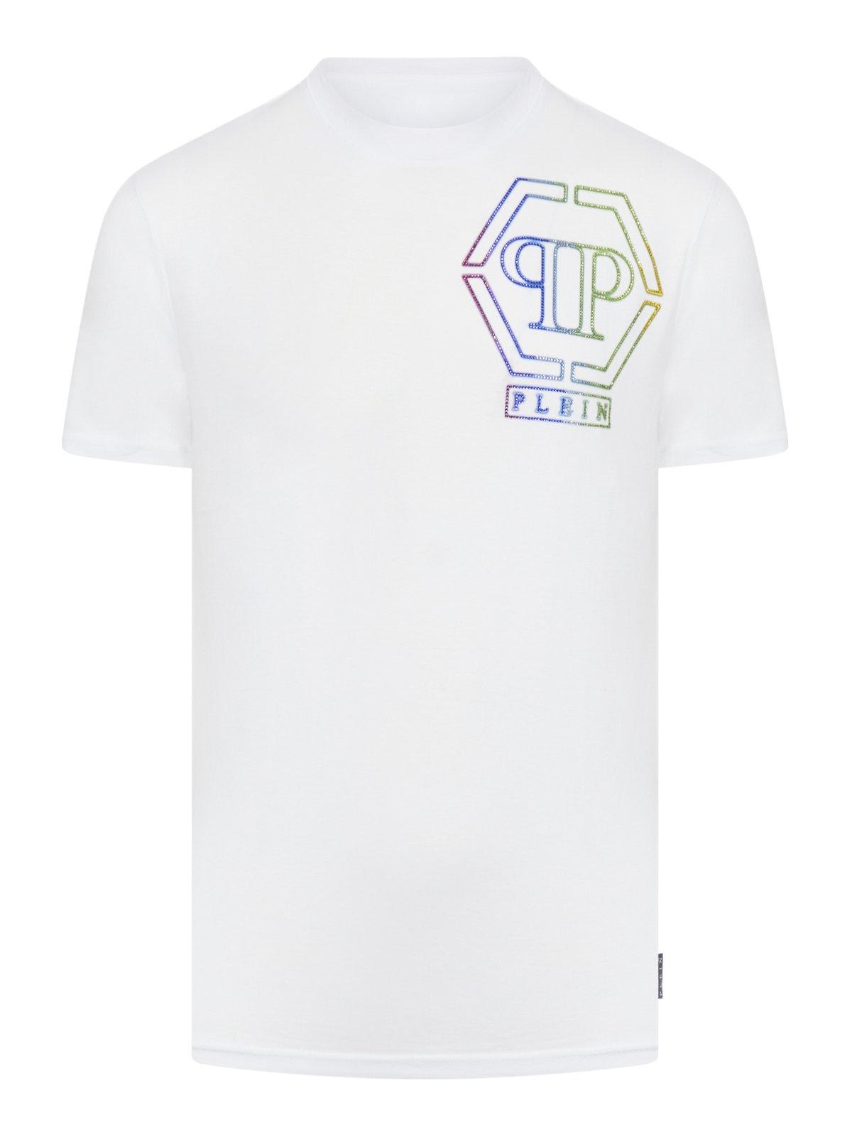 Philipp Plein Logo Embellished Crewneck T-shirt In White