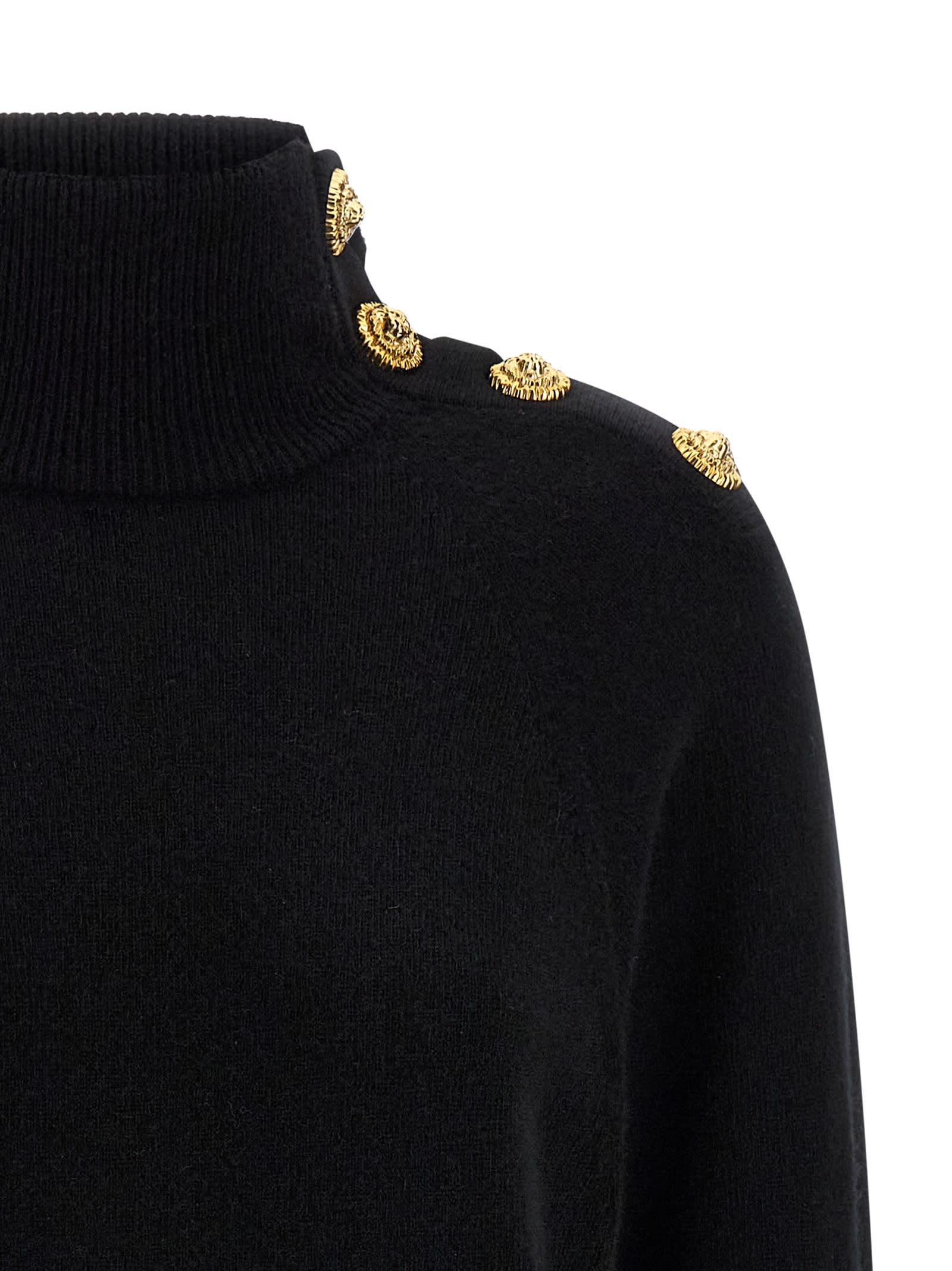 Balmain Turtleneck Mini Dress Decorative Buttons In Black