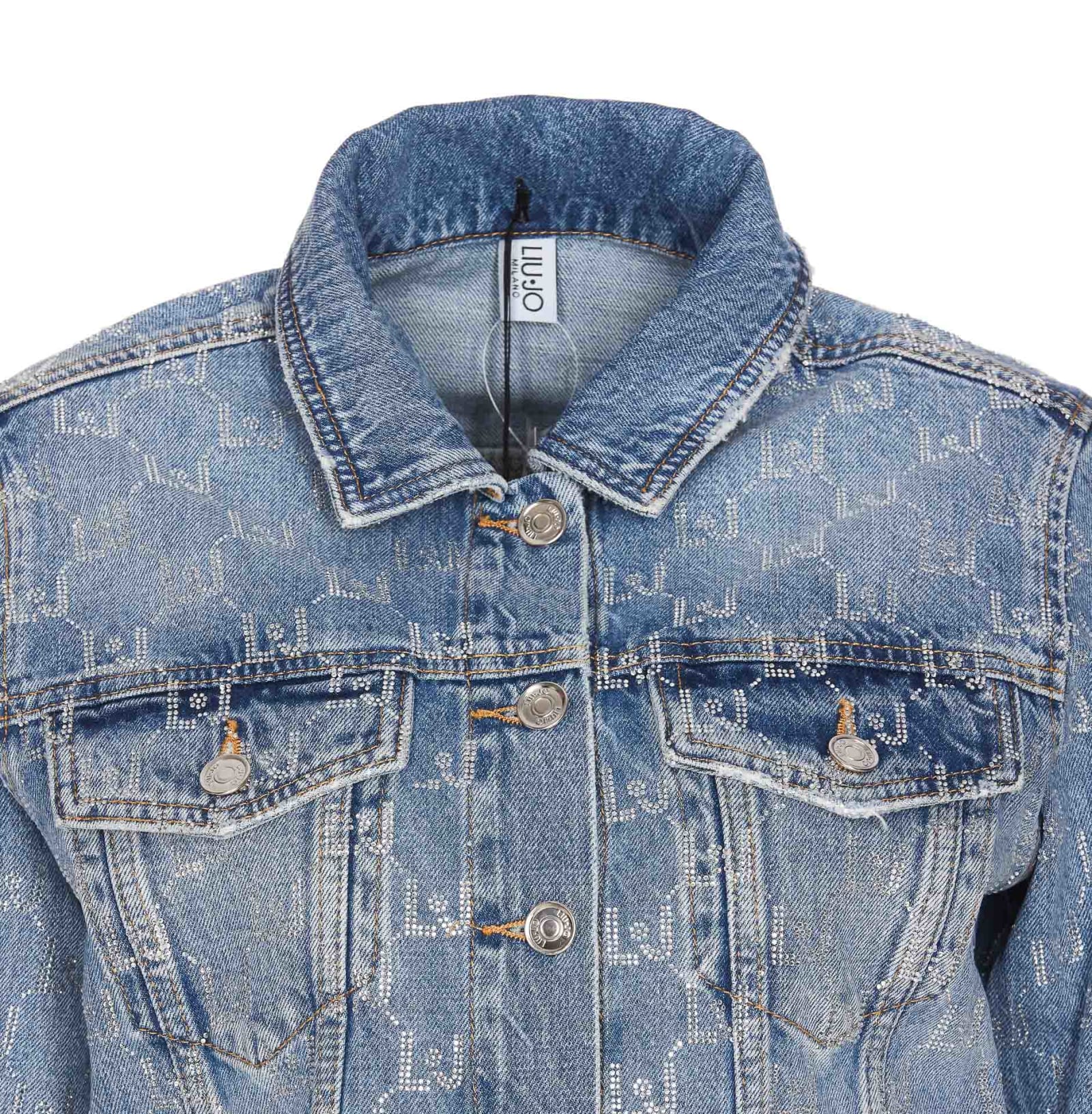 Shop Liu •jo Logo Denim Jacket In Blue