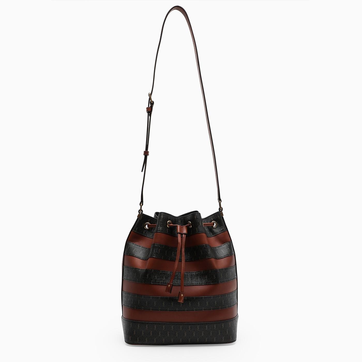 Shop Saint Laurent Jacquard Leather Seau Medium Bucket Bag In Brown
