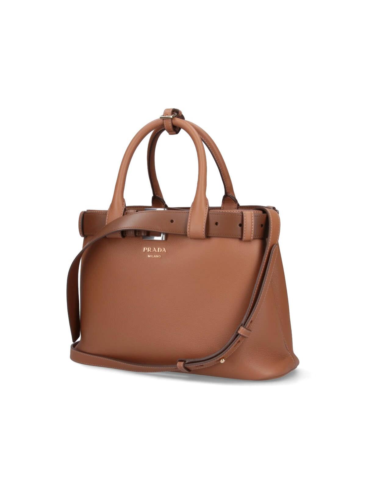 Shop Prada Buckle Medium Hand Bag In Caramel 0