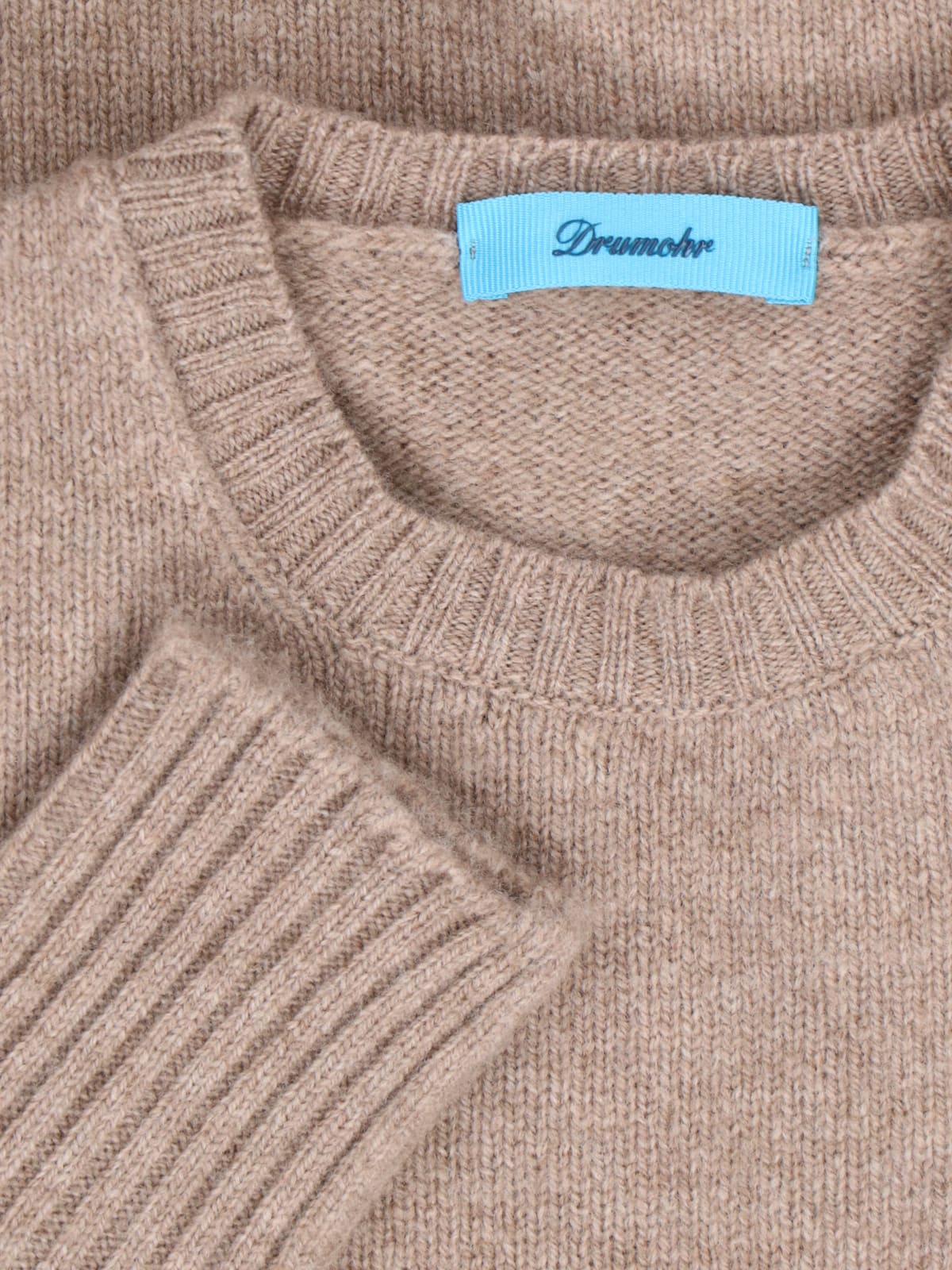 Drumohr Crewneck Sweater In Beige Wool Ribbed Trim In Brown
