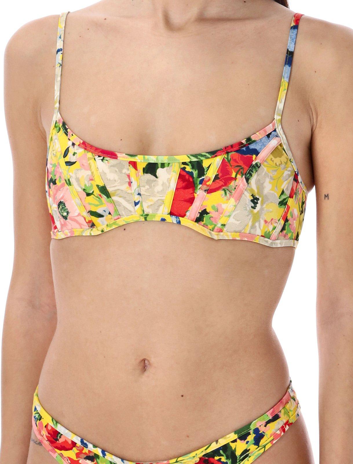 Shop Zimmermann Alight Floral Print Corset Bikini In Yellow