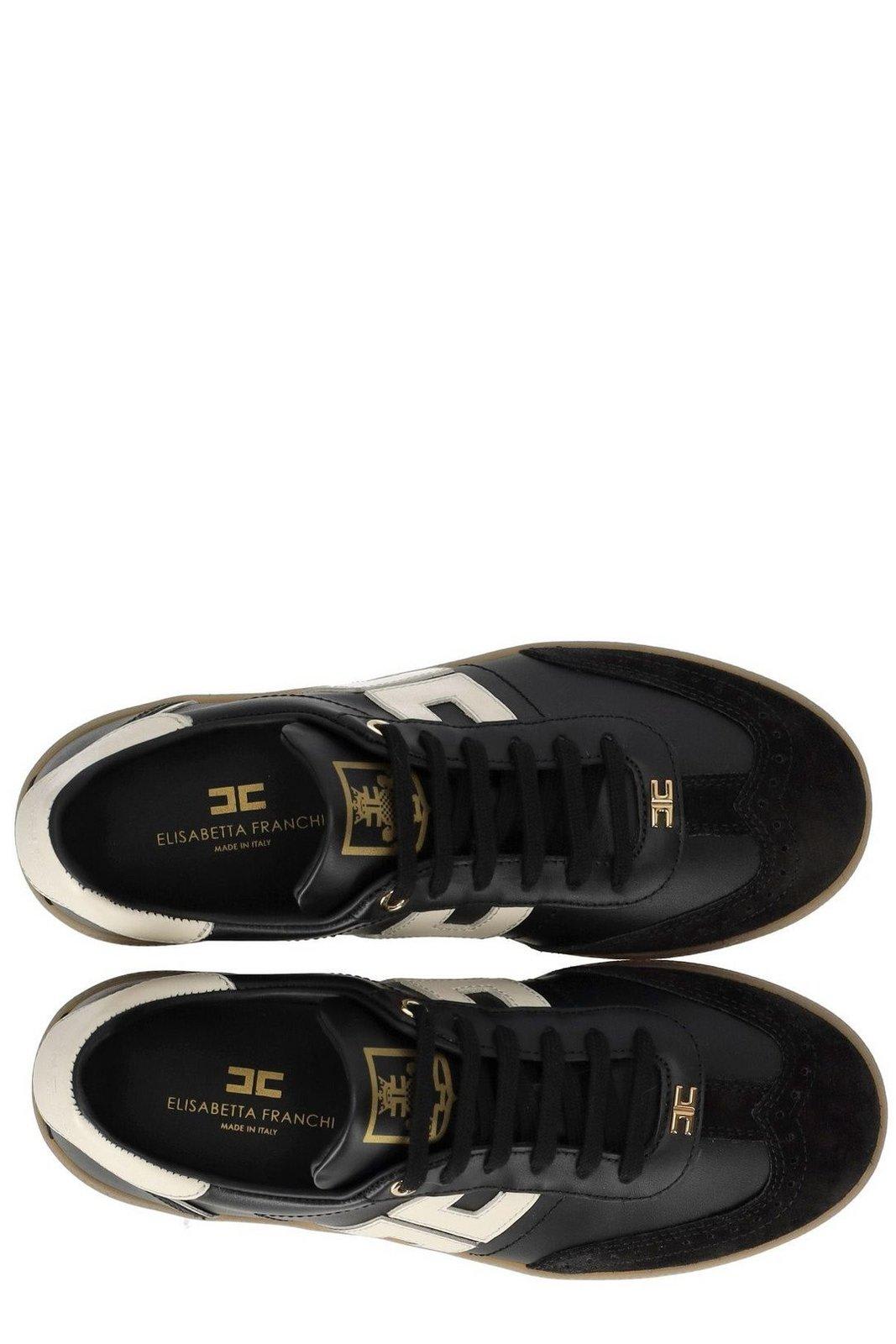 Shop Elisabetta Franchi Logo Patch Lace-up Sneakers In Nero