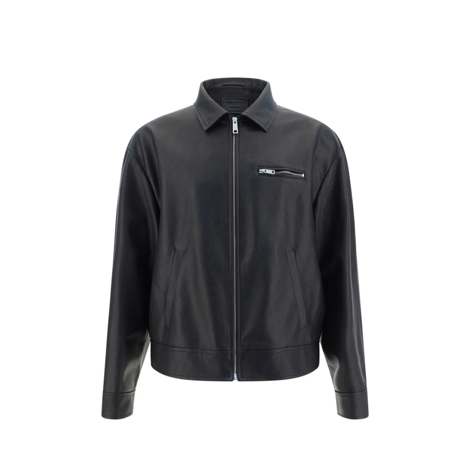 Shop Prada Leather Jacket In Black