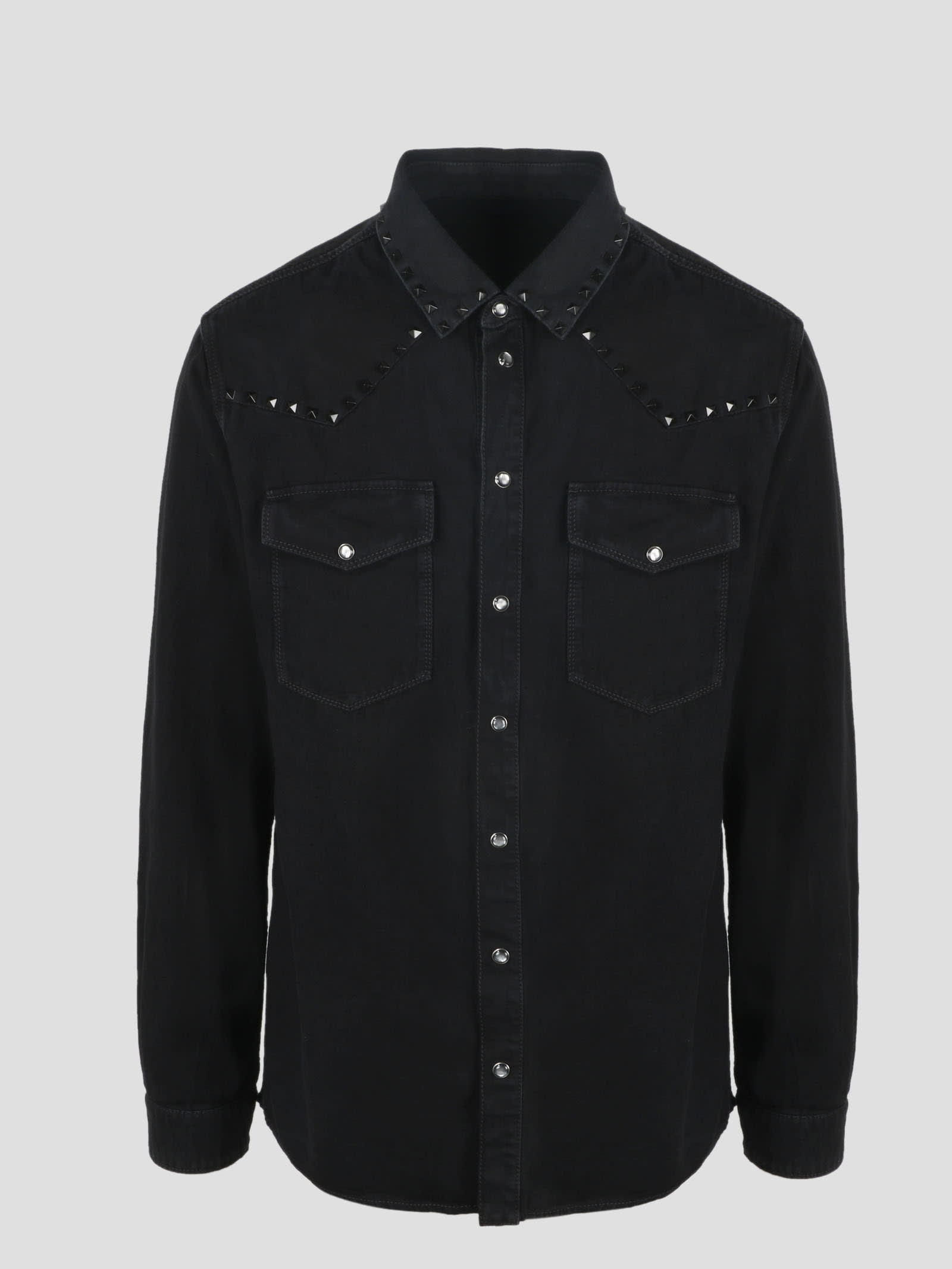 Valentino Black Untitled Studs Denim Shirt