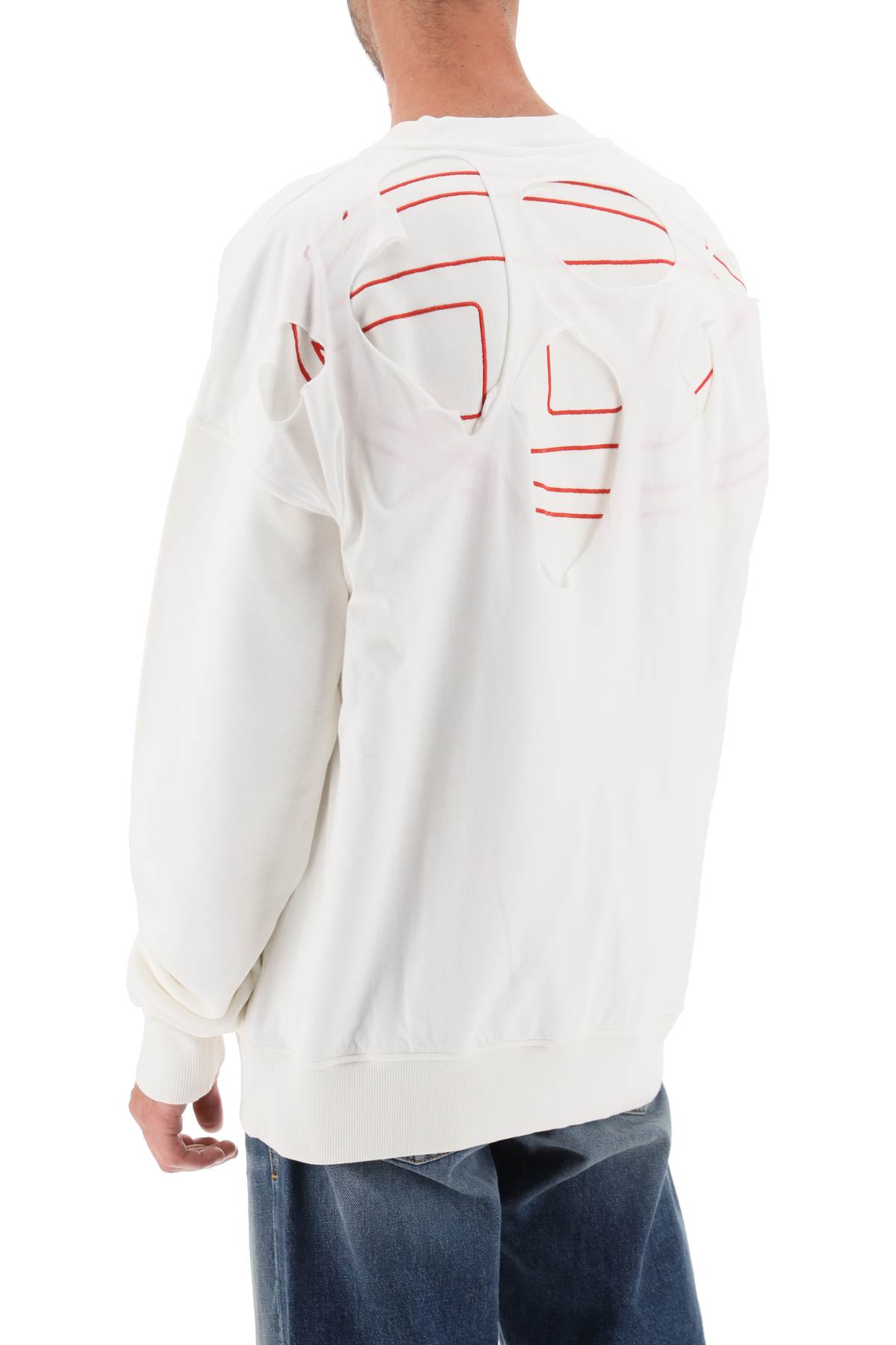 Shop Diesel S-strapoval Sweatshirt With Back Destroyed-effect Logo In Ivory (white)