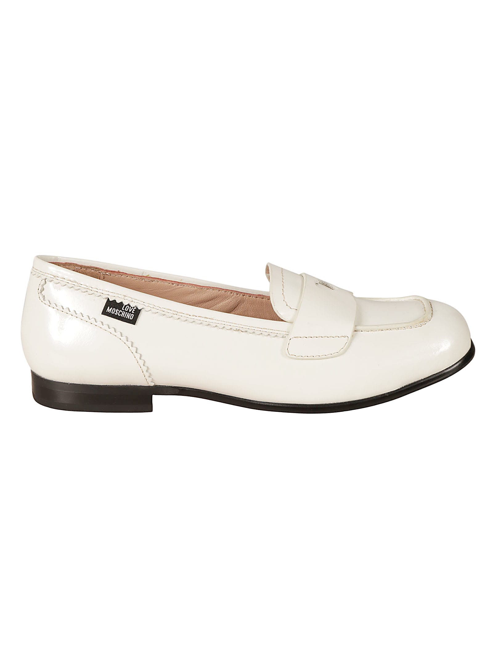 Shop Love Moschino College15 Vernice Loafers In Latte