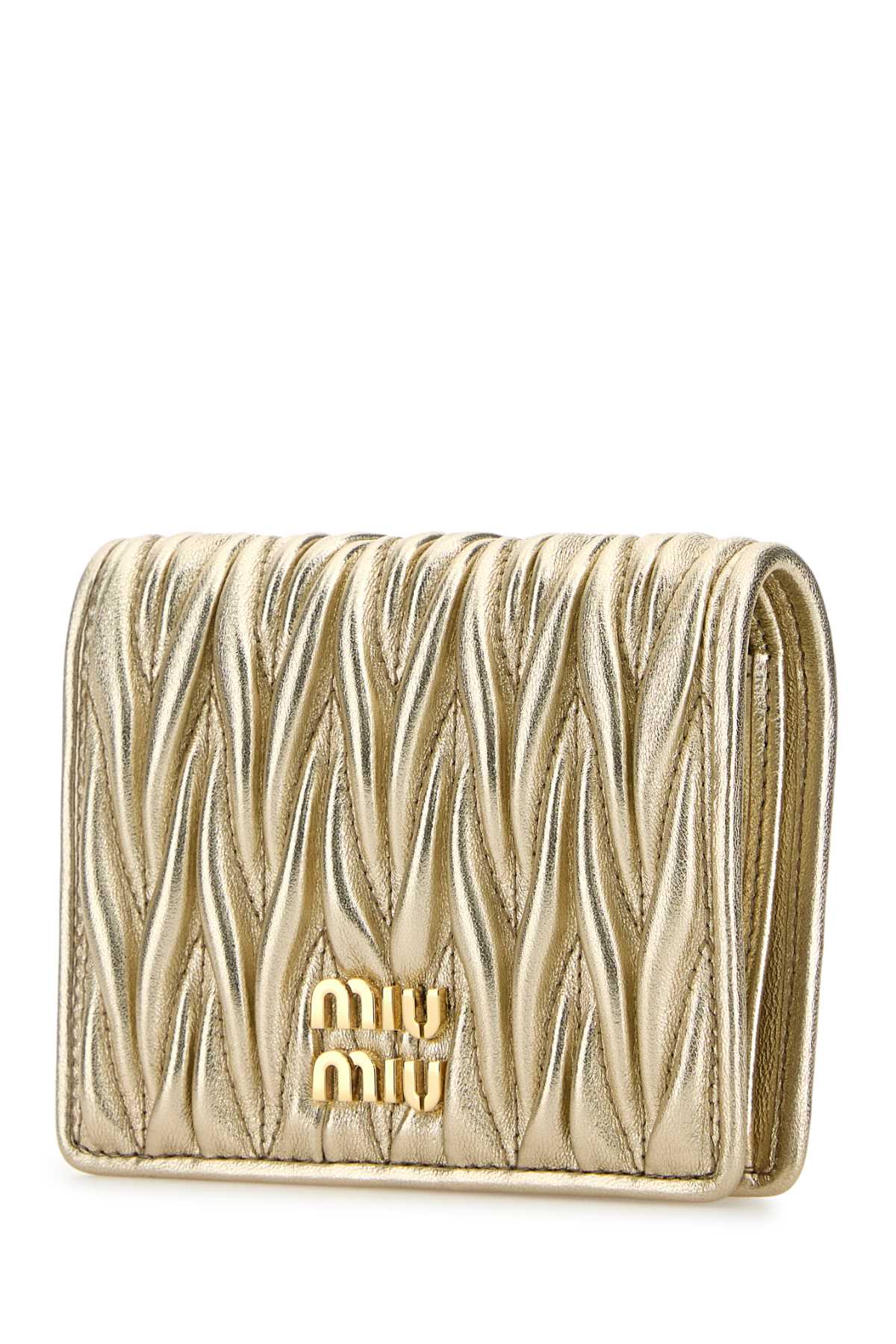 Miu Miu Gold Leather Wallet In Pirite