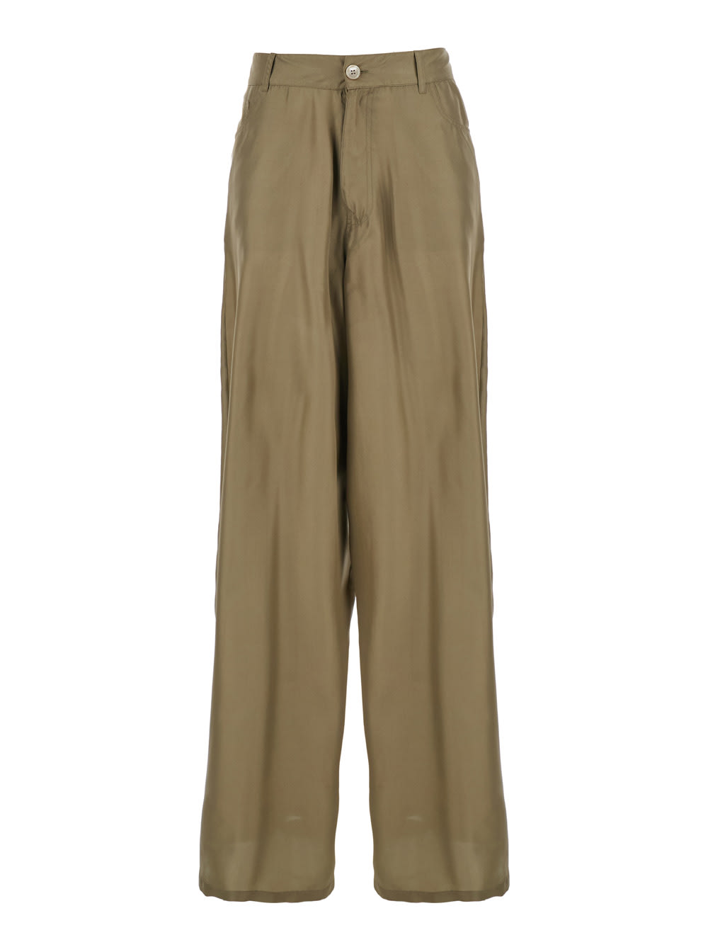 Green Silk Pants With Belt Loops And Logo Patch On The Rear In Silk Woman
