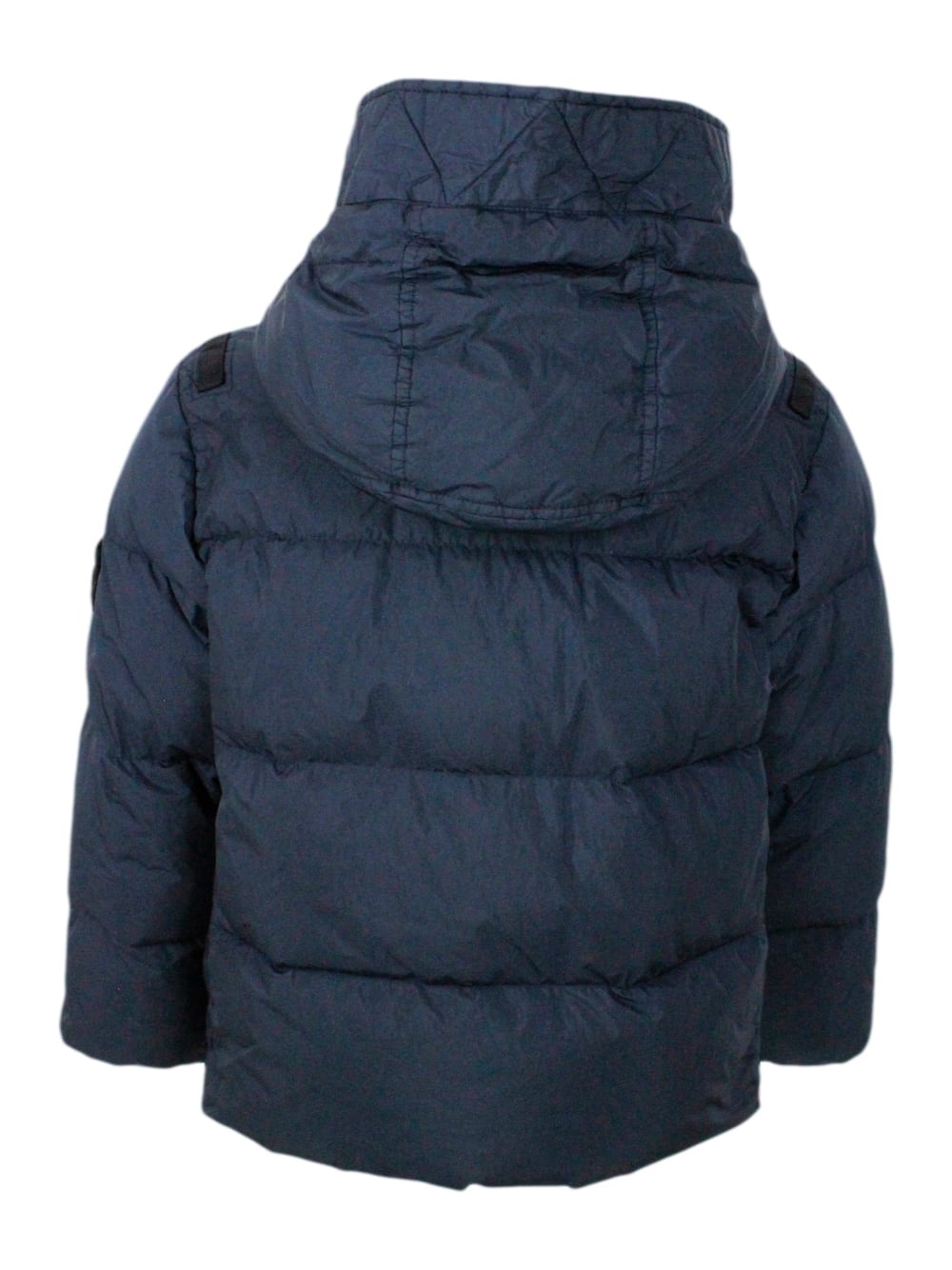 Stone Island Down Jacket In Real Goose Down With Hood In Nylon Metal Econyl In Regenerated Yarns. Ba In Blue