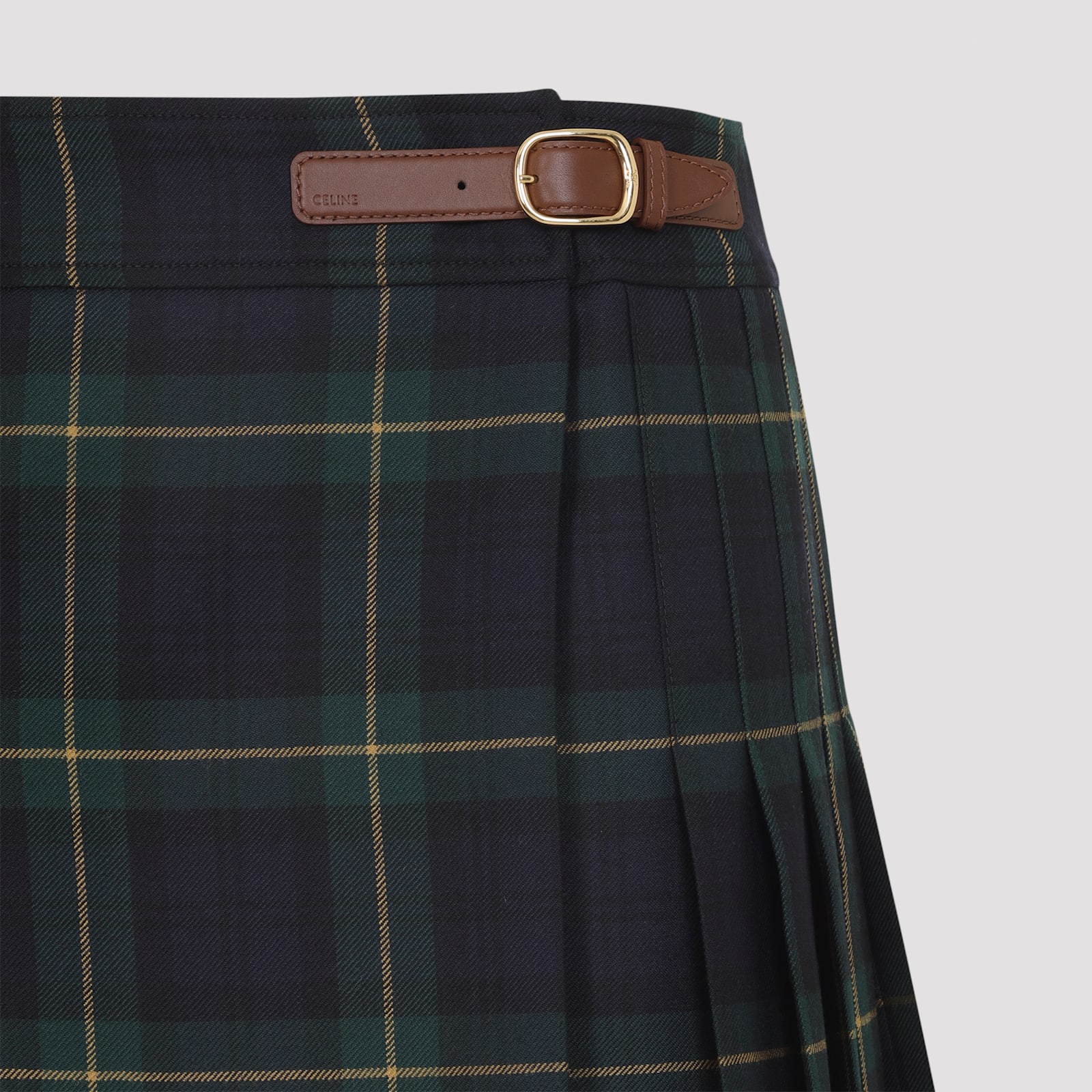 Celine Pleated Kilt Mini Skirt Belt Detail In Yellow