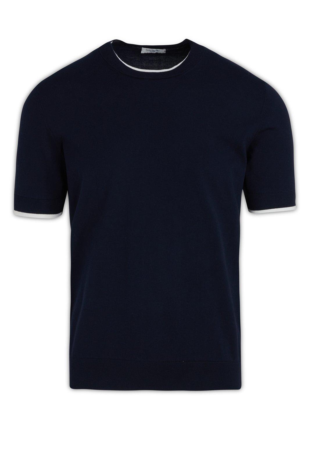 Shop Paolo Pecora Short-sleeved Knitted T-shirt In Blu