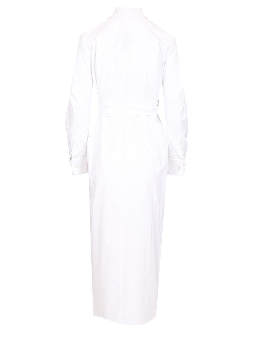 Max Mara Waist Belted French Cuffs Long Sleeve Midi Dress In White