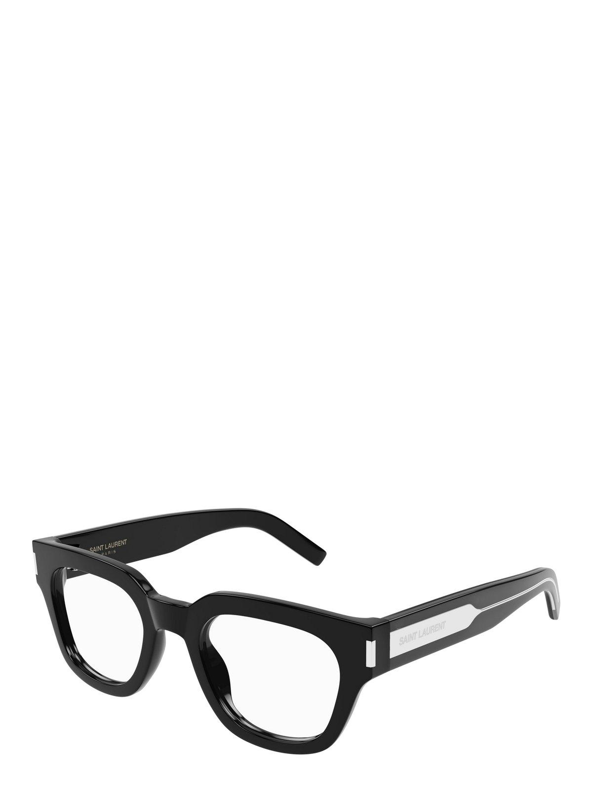 Shop Saint Laurent Square Frame Glasses In 001 Black Crystal Transpa