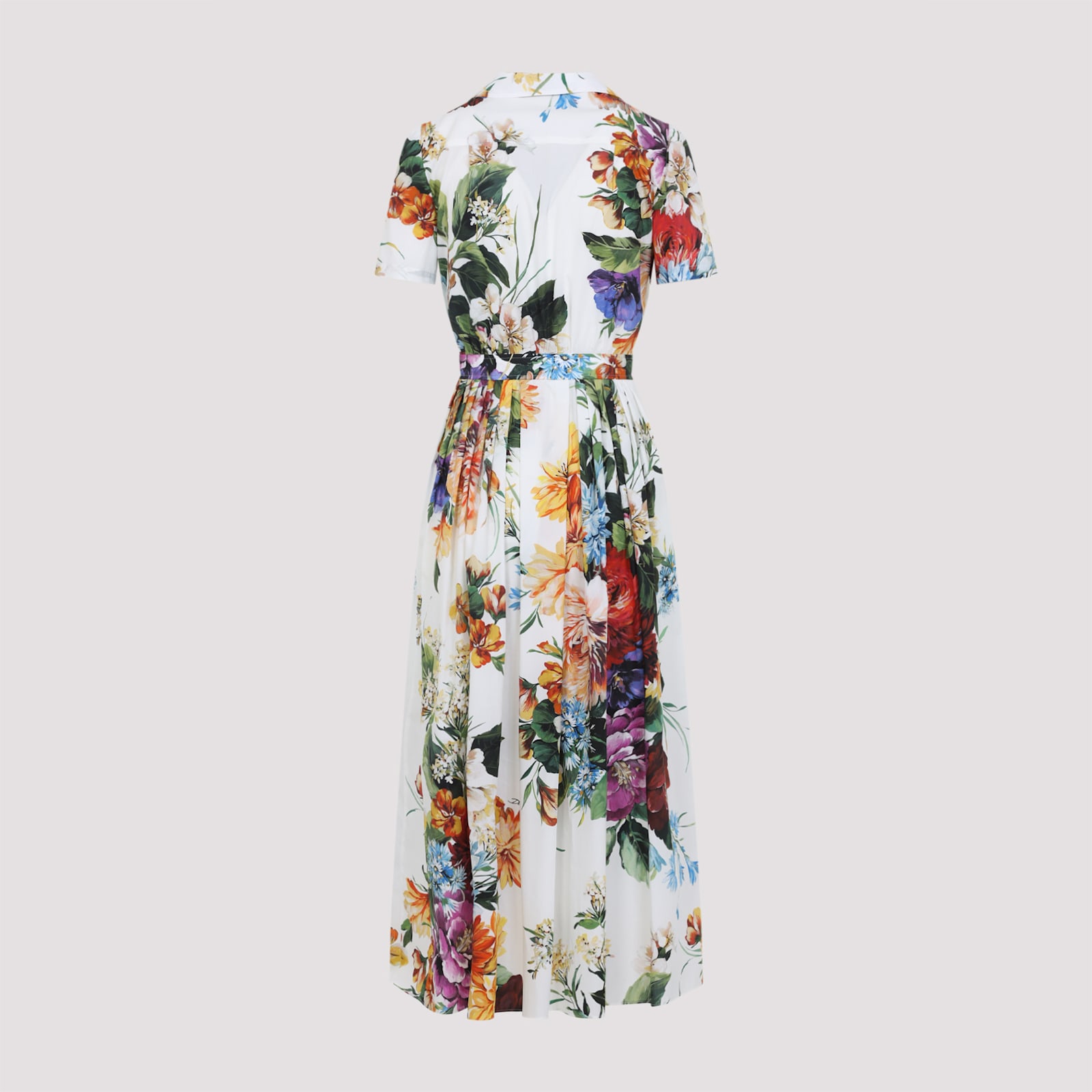 Dolce & Gabbana Pleated Floral-print Cotton-poplin Midi Dress In Multi