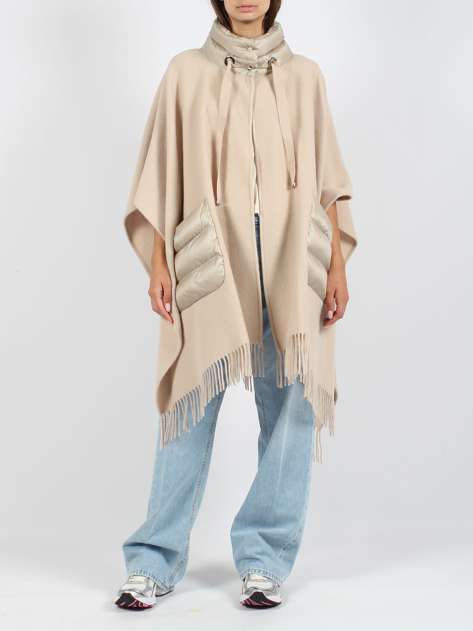 Shop Herno Wool Resort Poncho In Nude & Neutrals