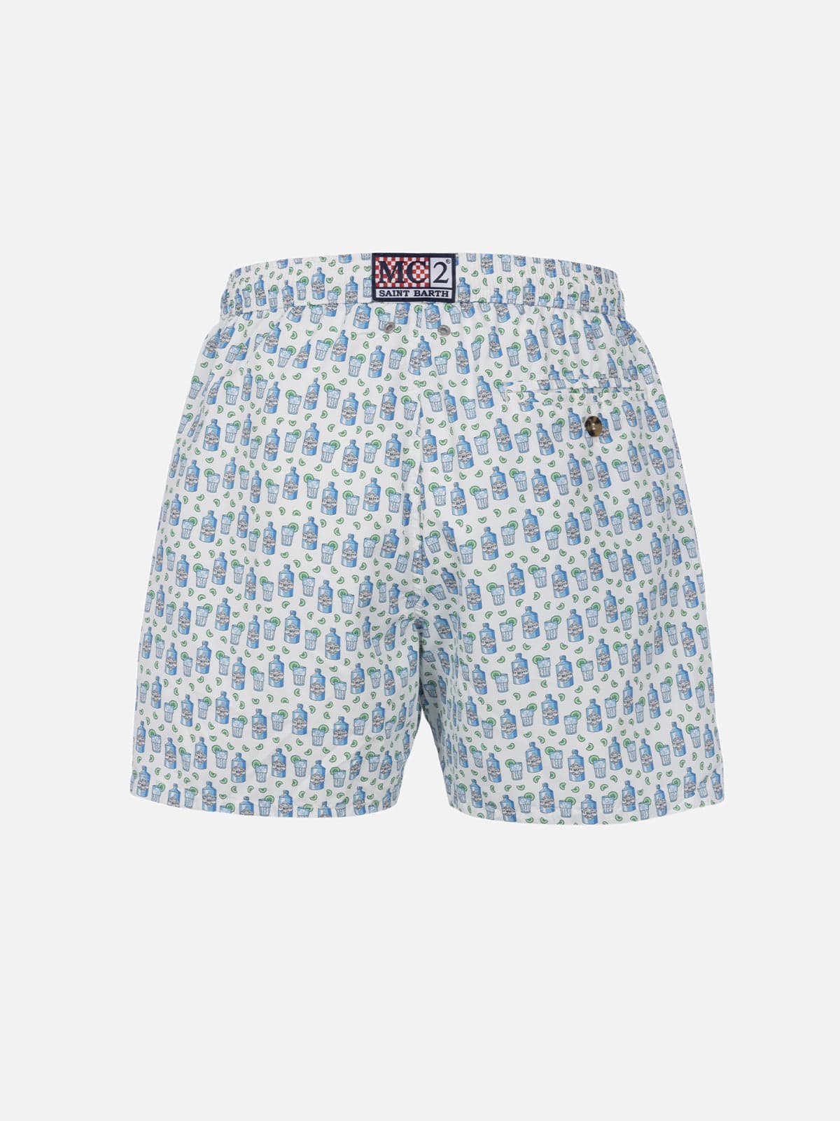 Mc2 Saint Barth Man Lightweight Fabric Swim-shorts Lighting Micro Fantasy With Gin Tonic Print In White
