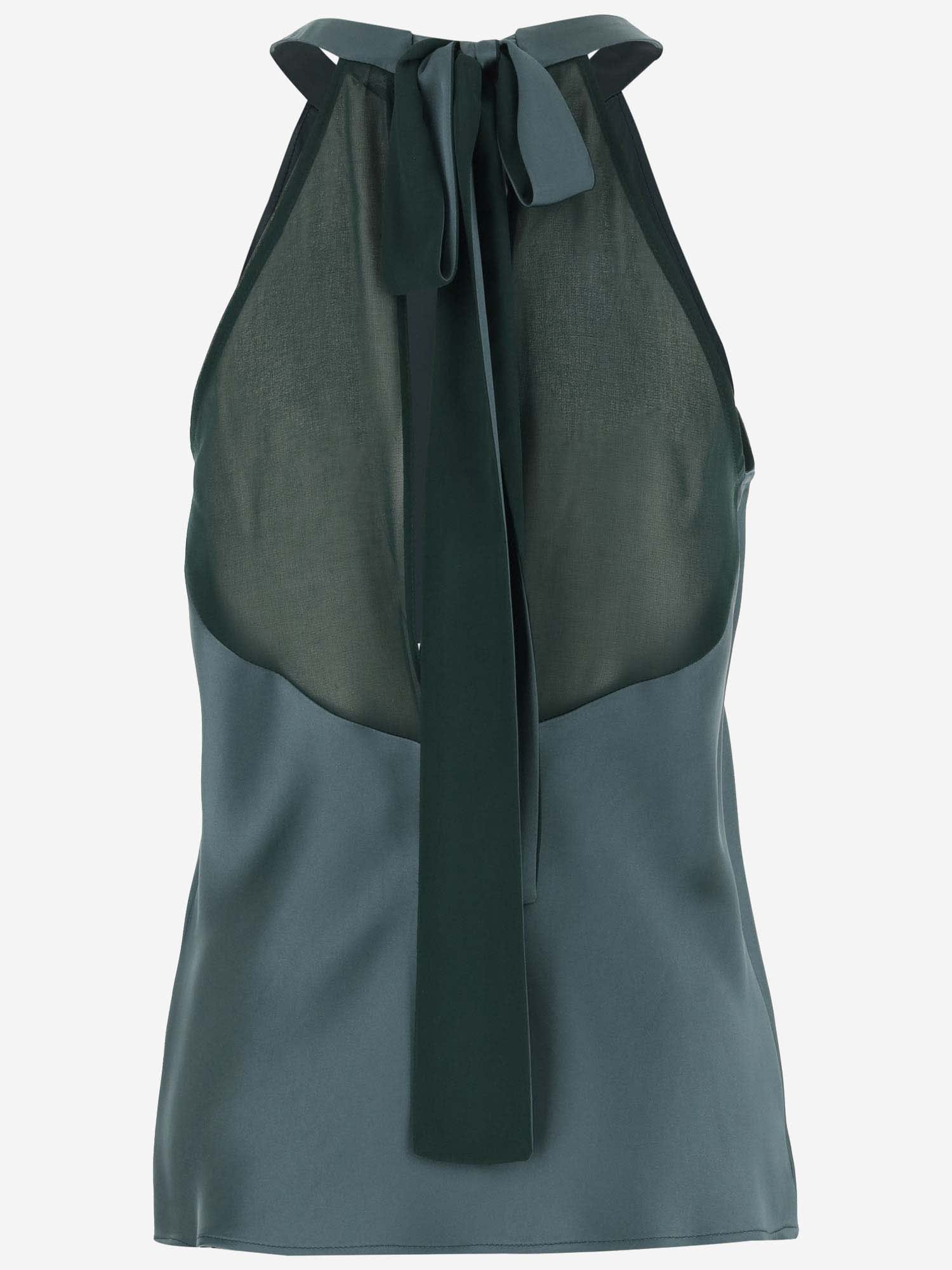 Shop Pinko Satin Top With Bow In Green