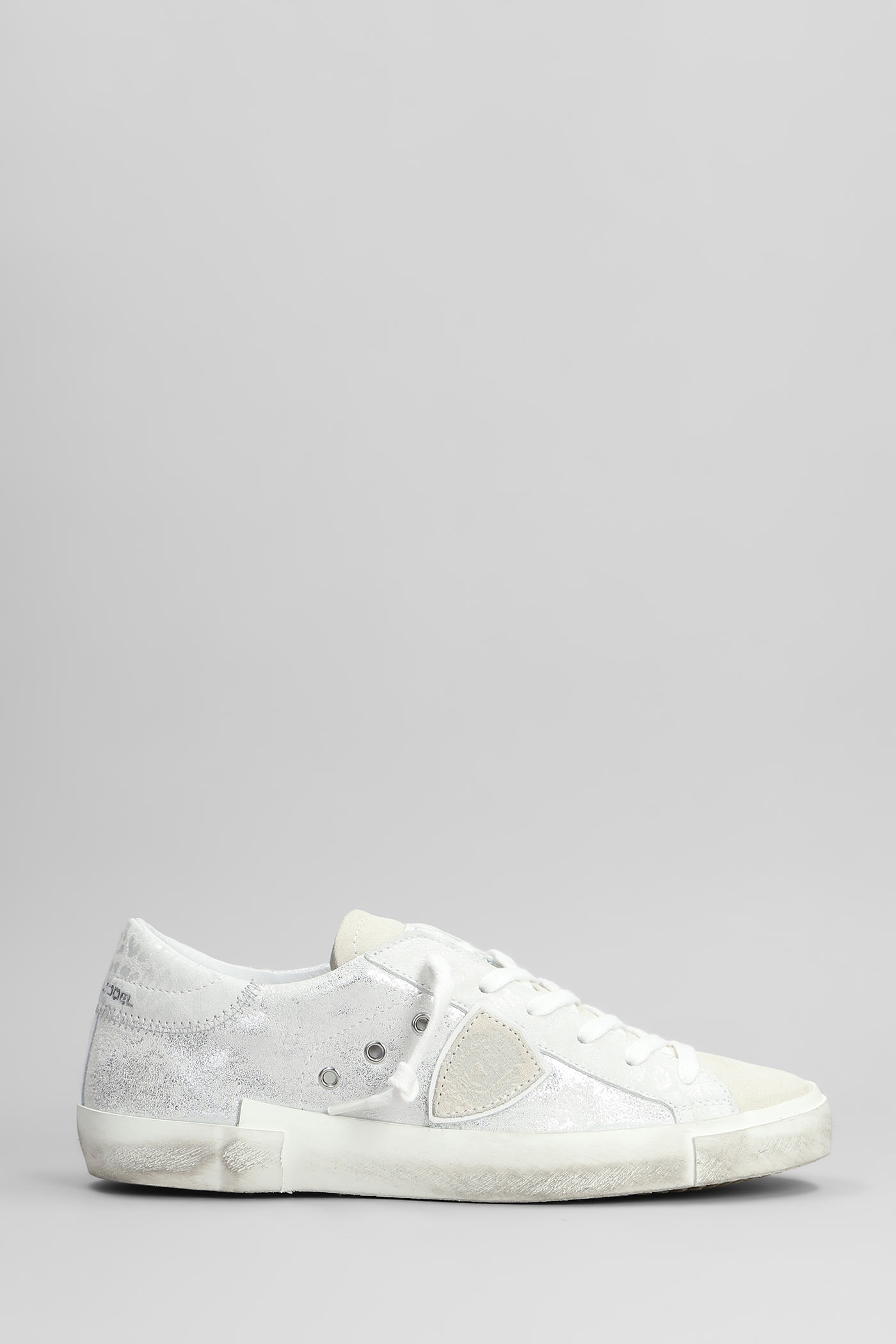 Prsx Low Sneakers In Silver Suede And Leather