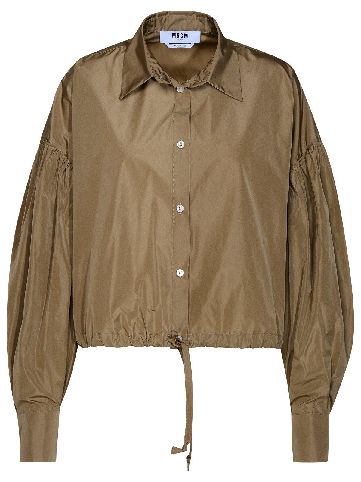 Msgm Draw Stringed Hem Puff-sleeved Shirt In Military Green