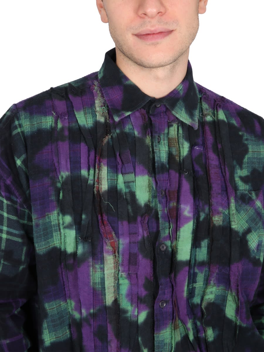 Needles Distressed Effect Pleated Flannel Shirt In Multi