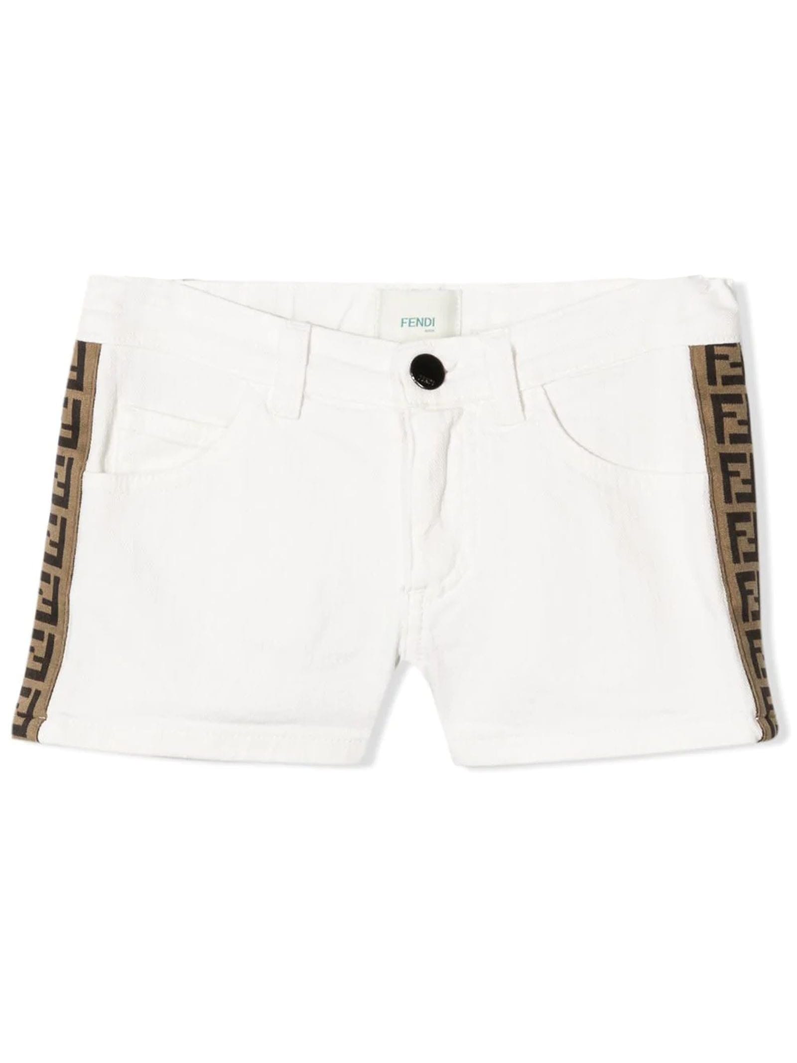 Fendi White Stretch-cotton Denim Shorts
