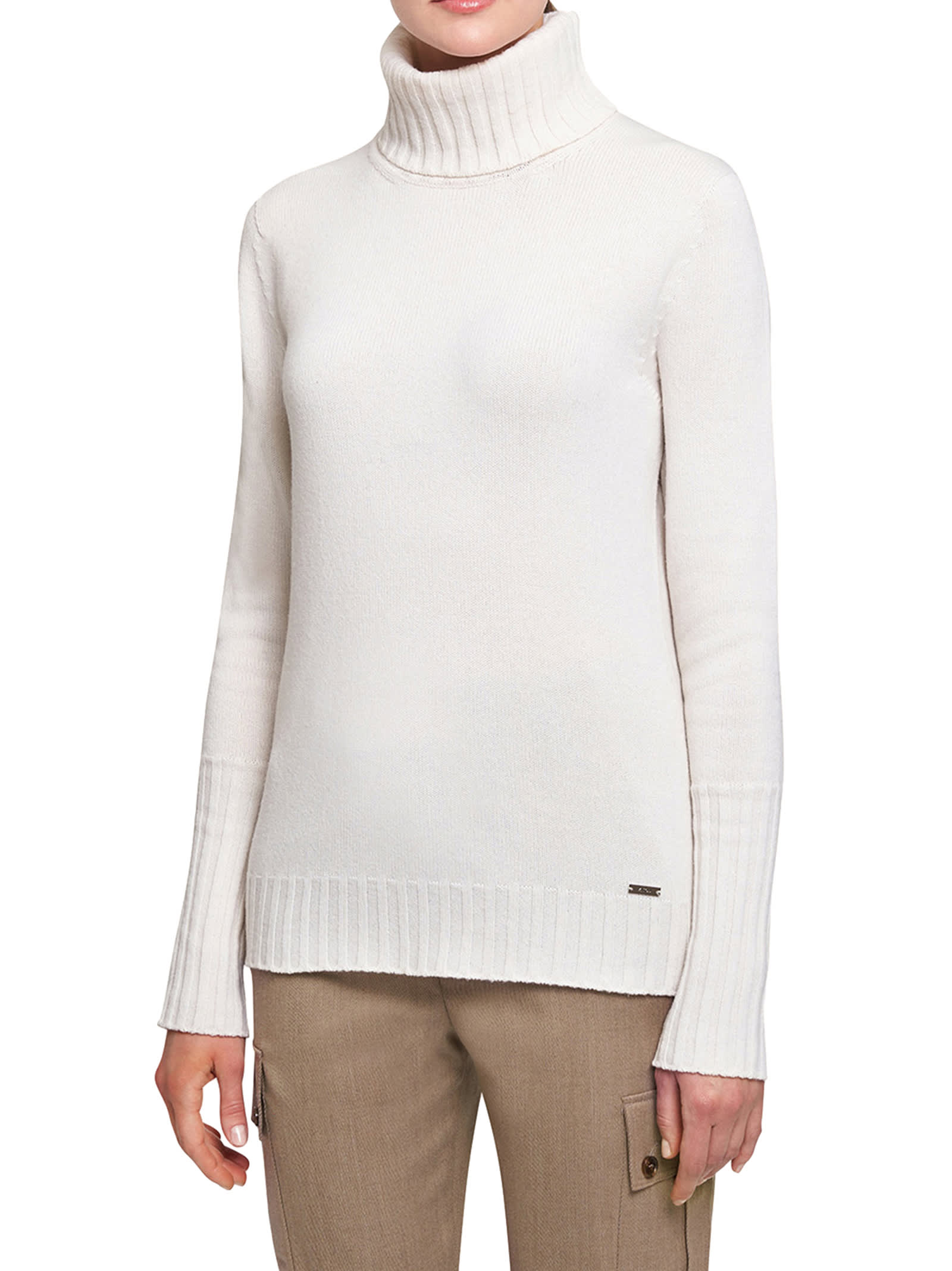 Shop Kiton Sweater High Neck Cashmere In Optical White