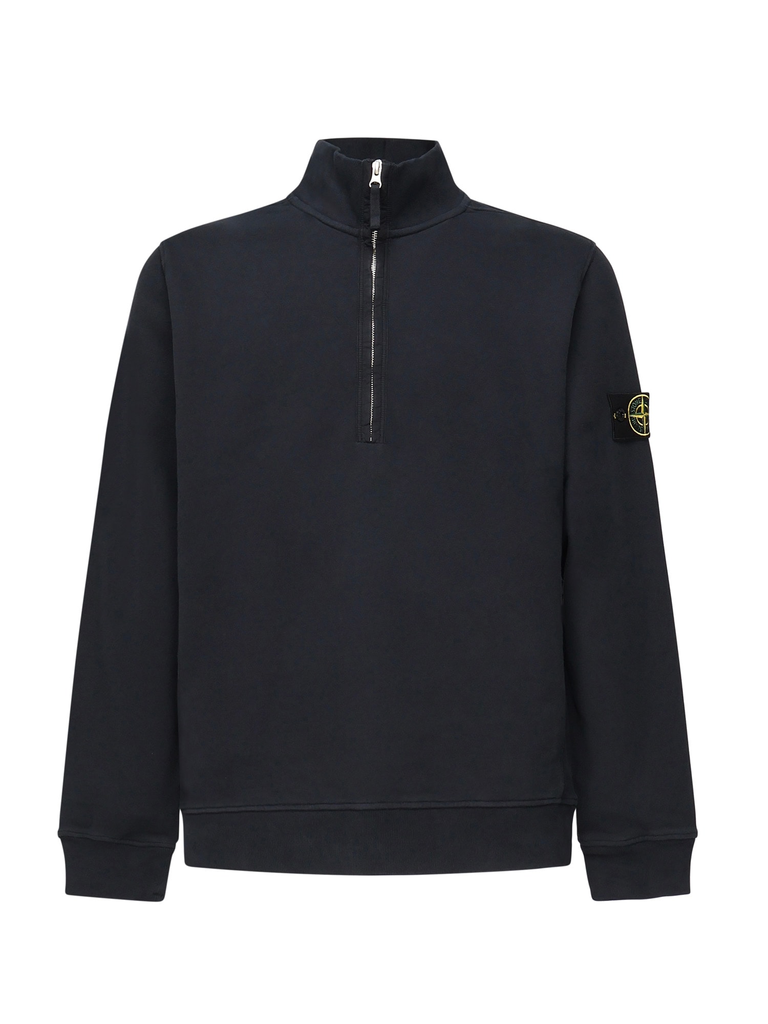 Stone Island Zip-up Sweatshirt With Ribbed Inlays In Blue