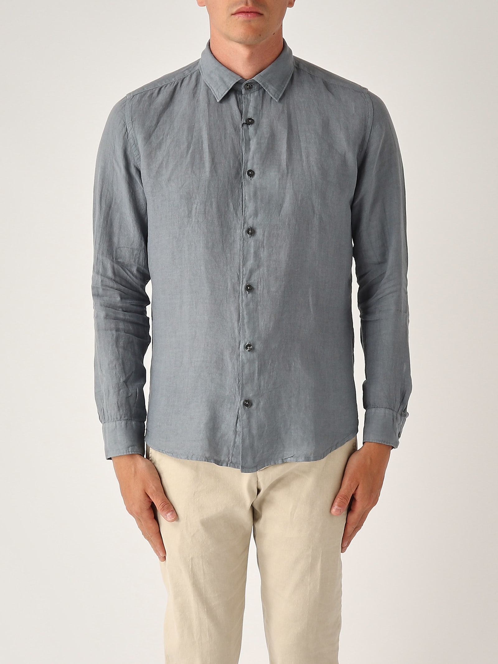 Altea Camicia M/l Collo Aperto Full-button Lino 100% Shirt In Gray