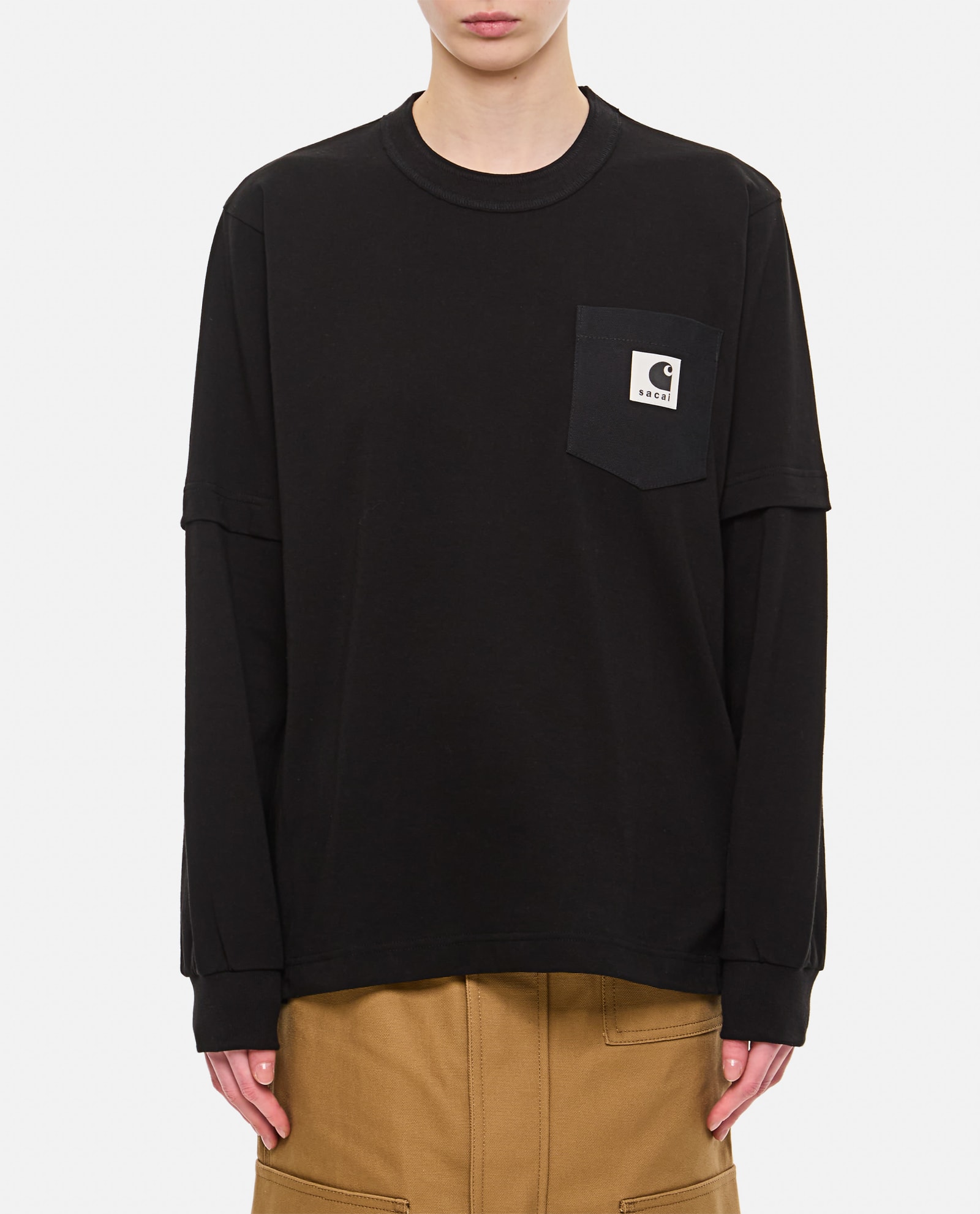 Sacai X Carhartt Wip L/s Cotton T-shirt In Black