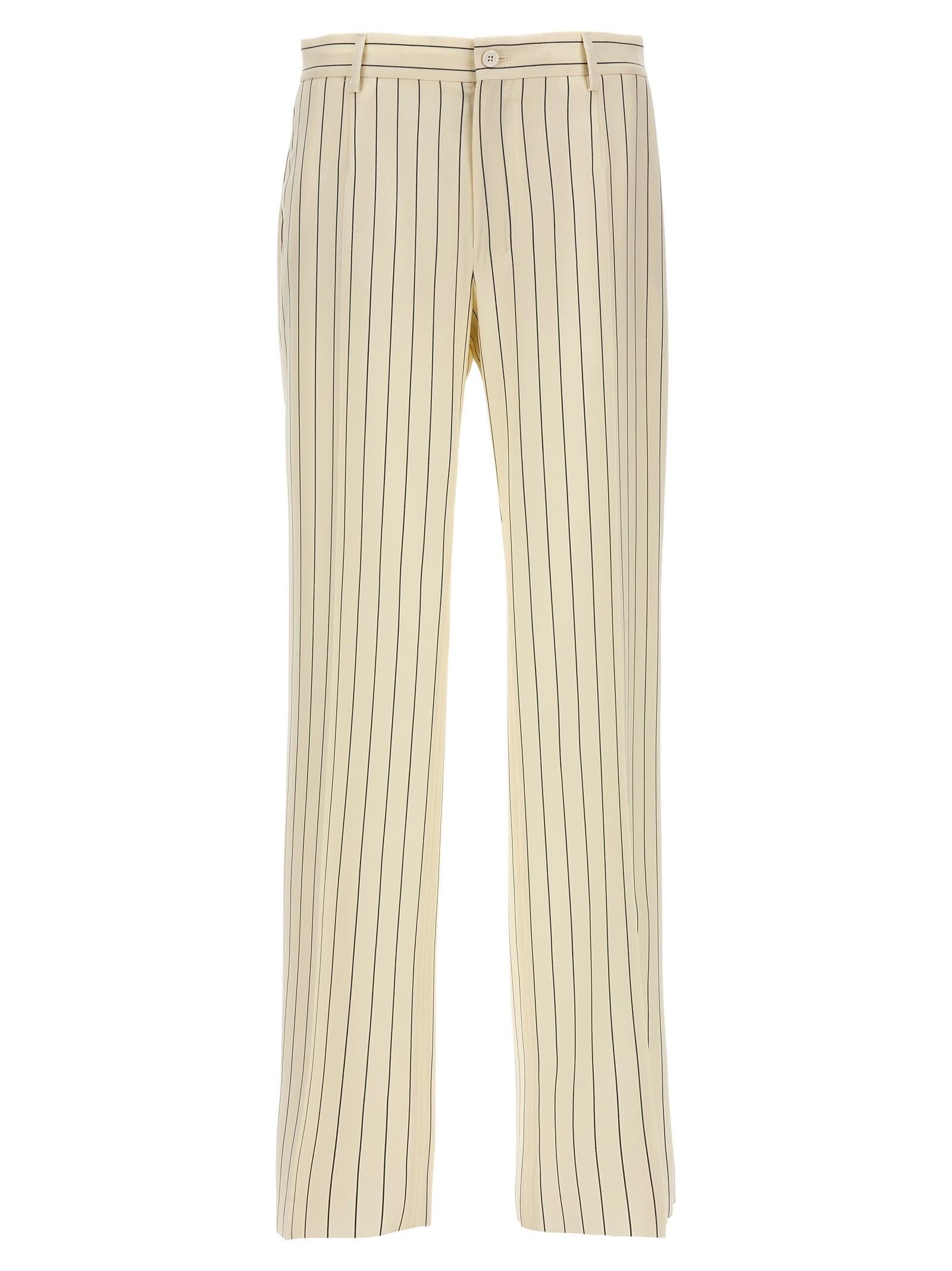 Shop Dolce & Gabbana Pinstripe Pants In White/black