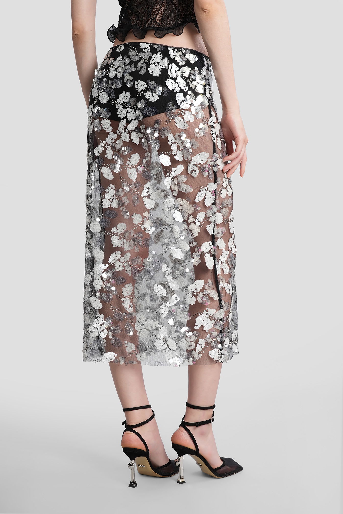 Siedres Wells Sequin-embellished Mesh Midi Skirt In Black