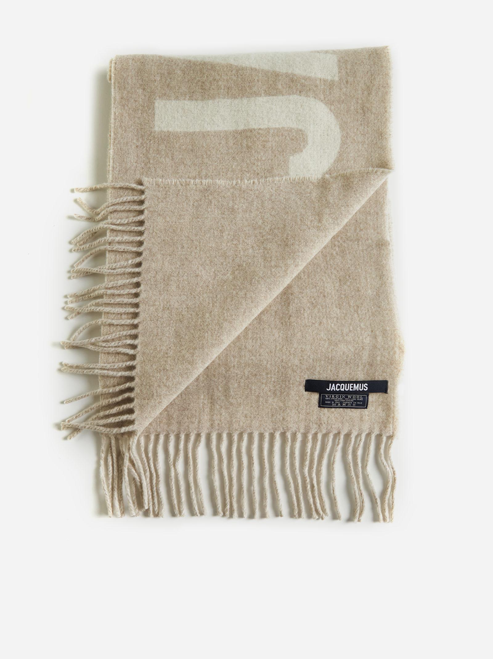 Shop Jacquemus Logo Wool Scarf In Beige