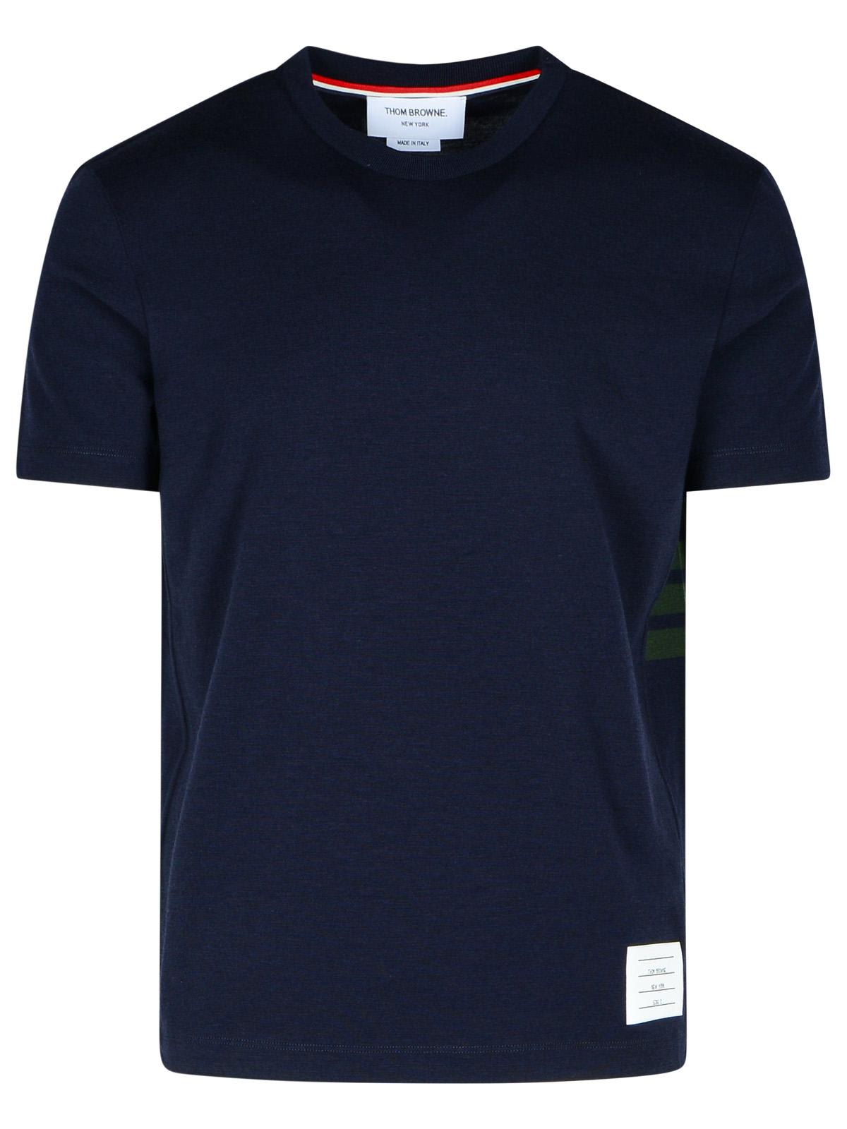 Shop Thom Browne 4 Bar Navy Wool T-shirt