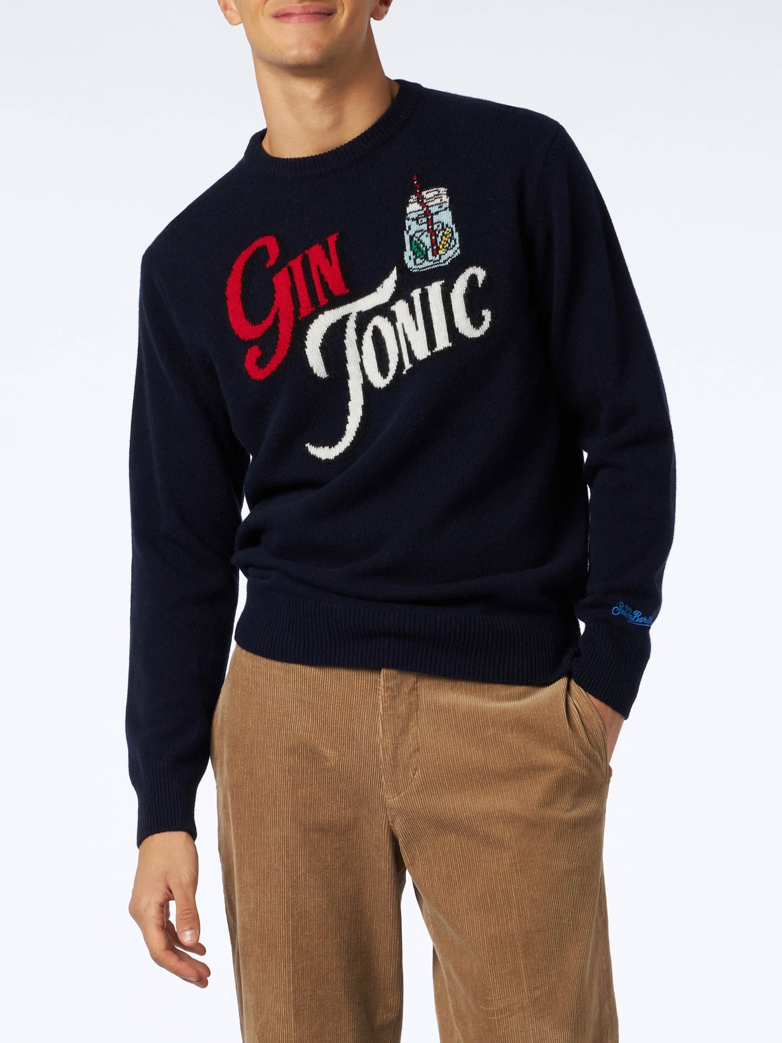 Mc2 Saint Barth Gin Tonic Wool And Cashmere Blend Jumper In Blue