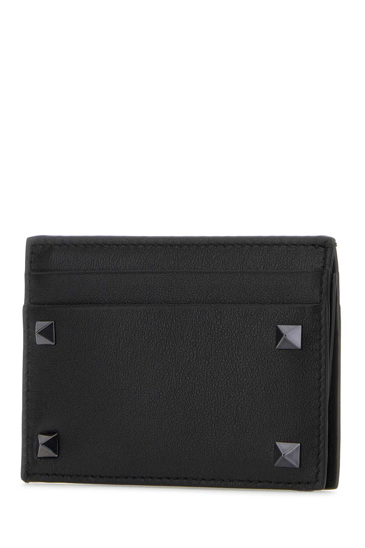 Shop Valentino Black Leather Rockstud Card Holder In Nero
