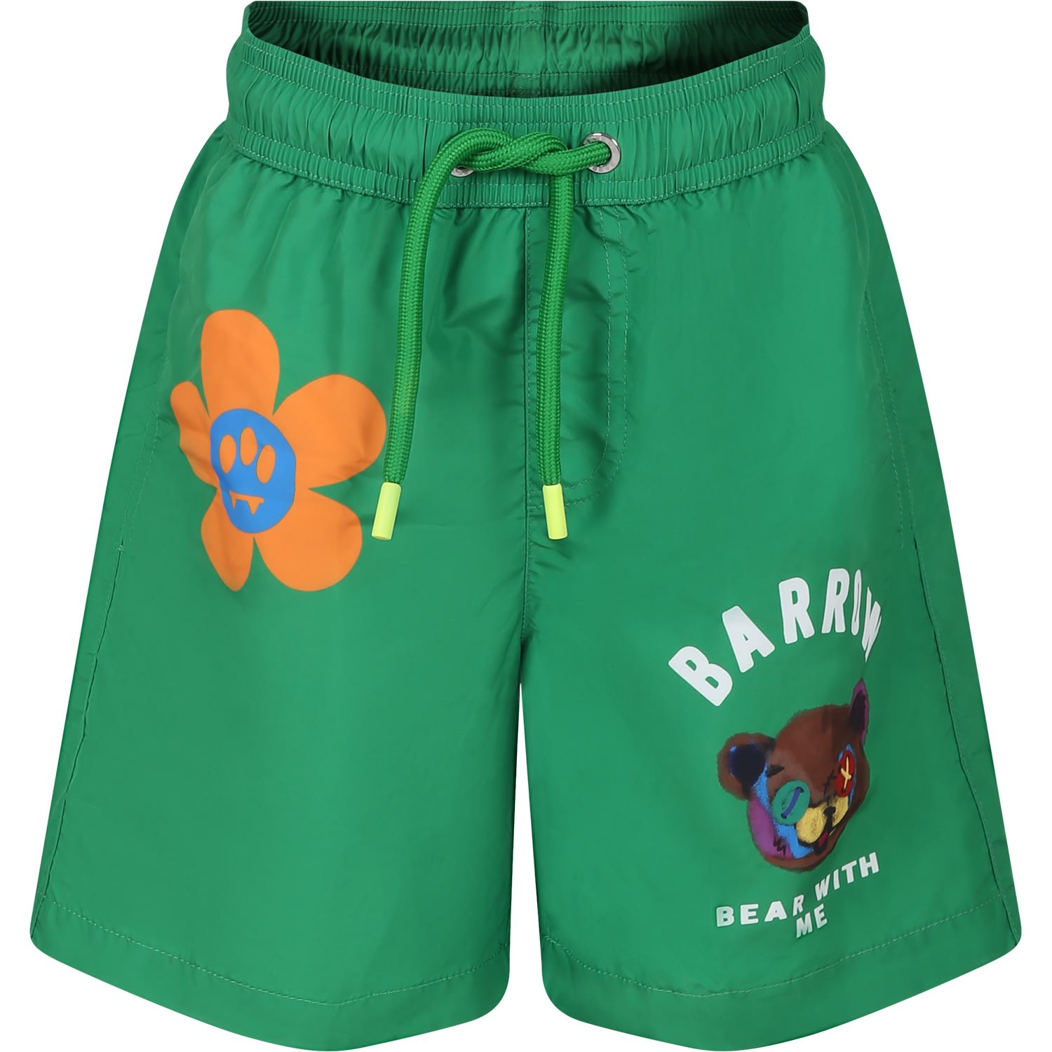 Barrow Kids' Green Swim Shorts For Boy With Smiley And Logo