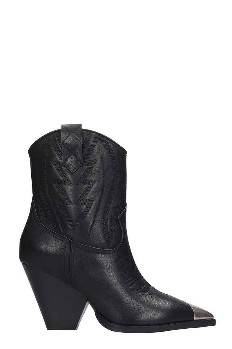 Lola Cruz Lola Cruz Texan Ankle Boots In Black Leather Lola Cruz Lola Cruz Texan Ankle Boots In Black Leather