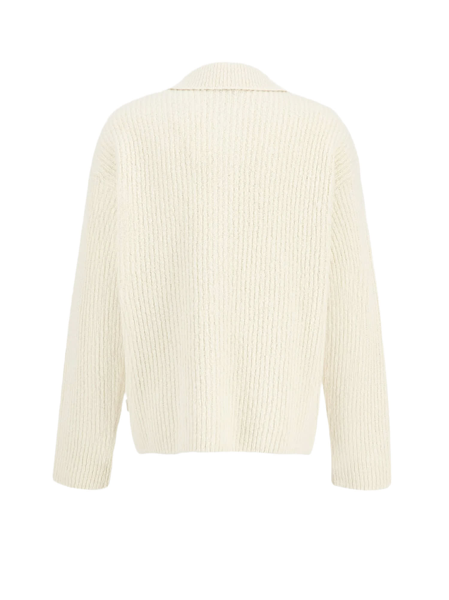 Ami Alexandre Mattiussi Ribbed Cardigan With Long Sleeves And Pockets In Neutral