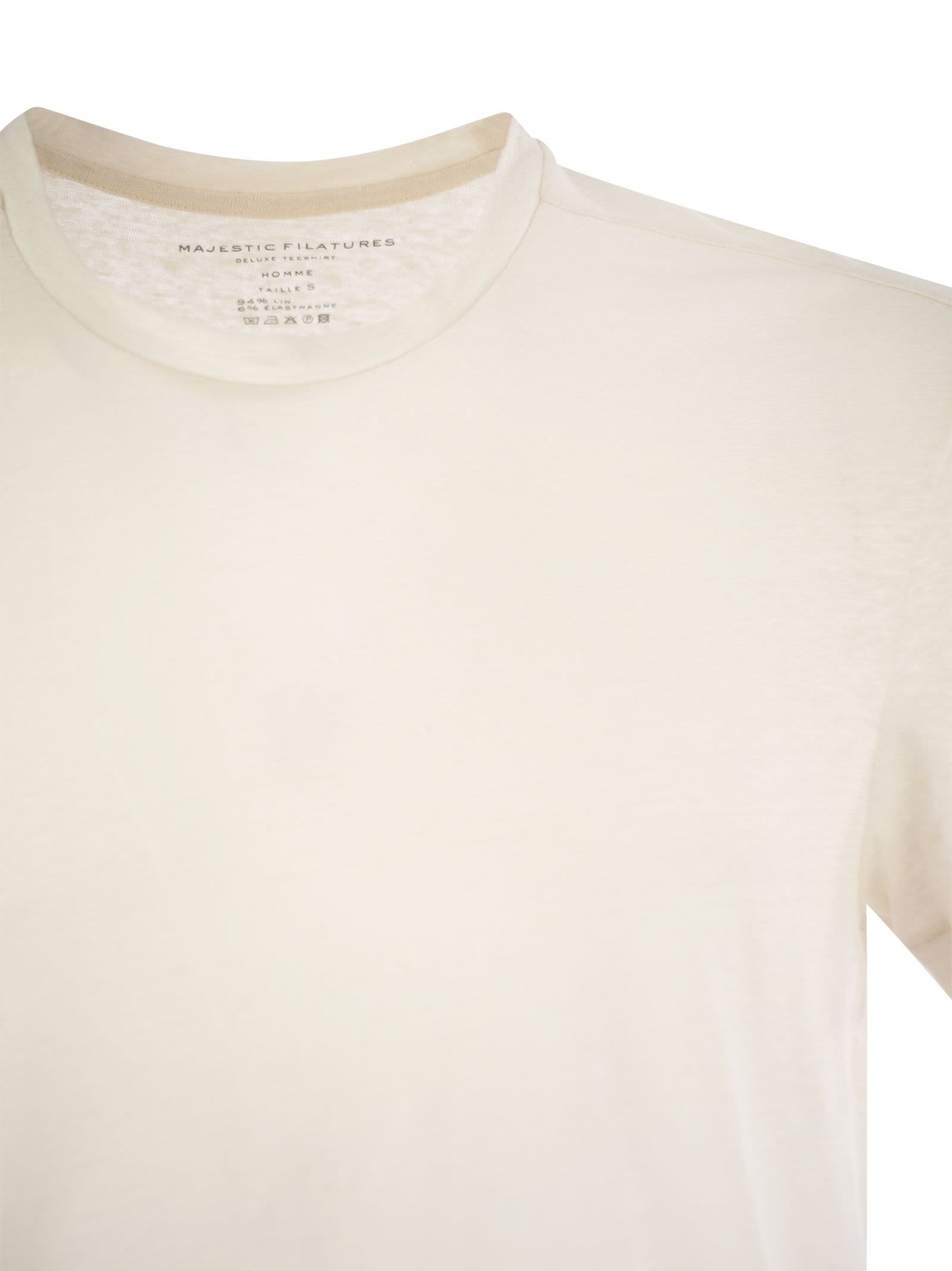 Shop Majestic Linen Crew-neck T-shirt In Cream