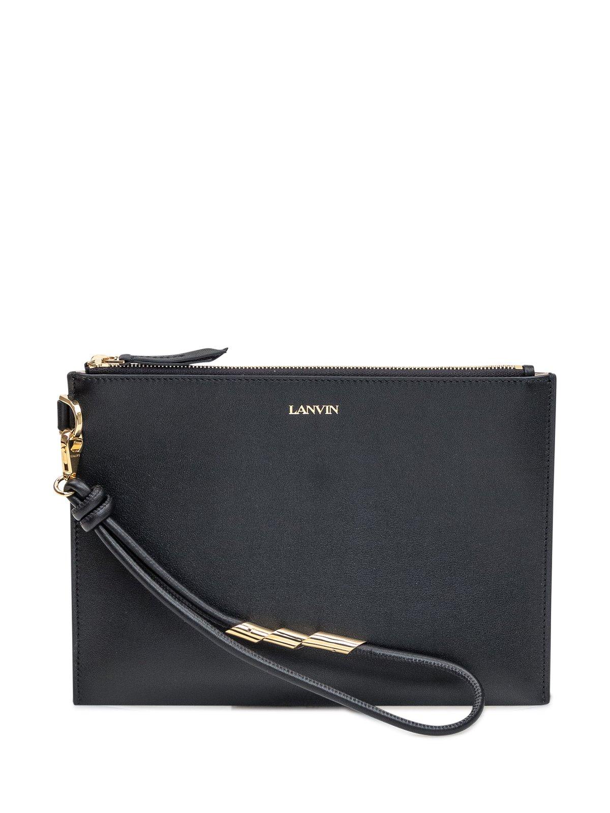 Shop Lanvin Logo Printed Zipped Clutch Bag In Black