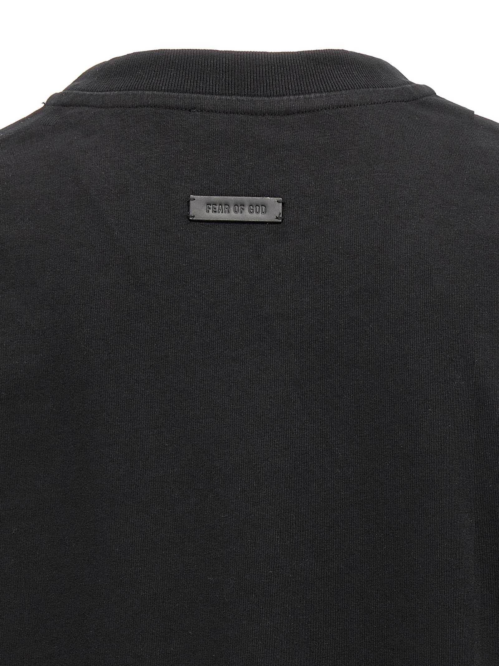 Fear Of God Ribbed Collar Crew Neck T-shirt With Long Sleeves In Black